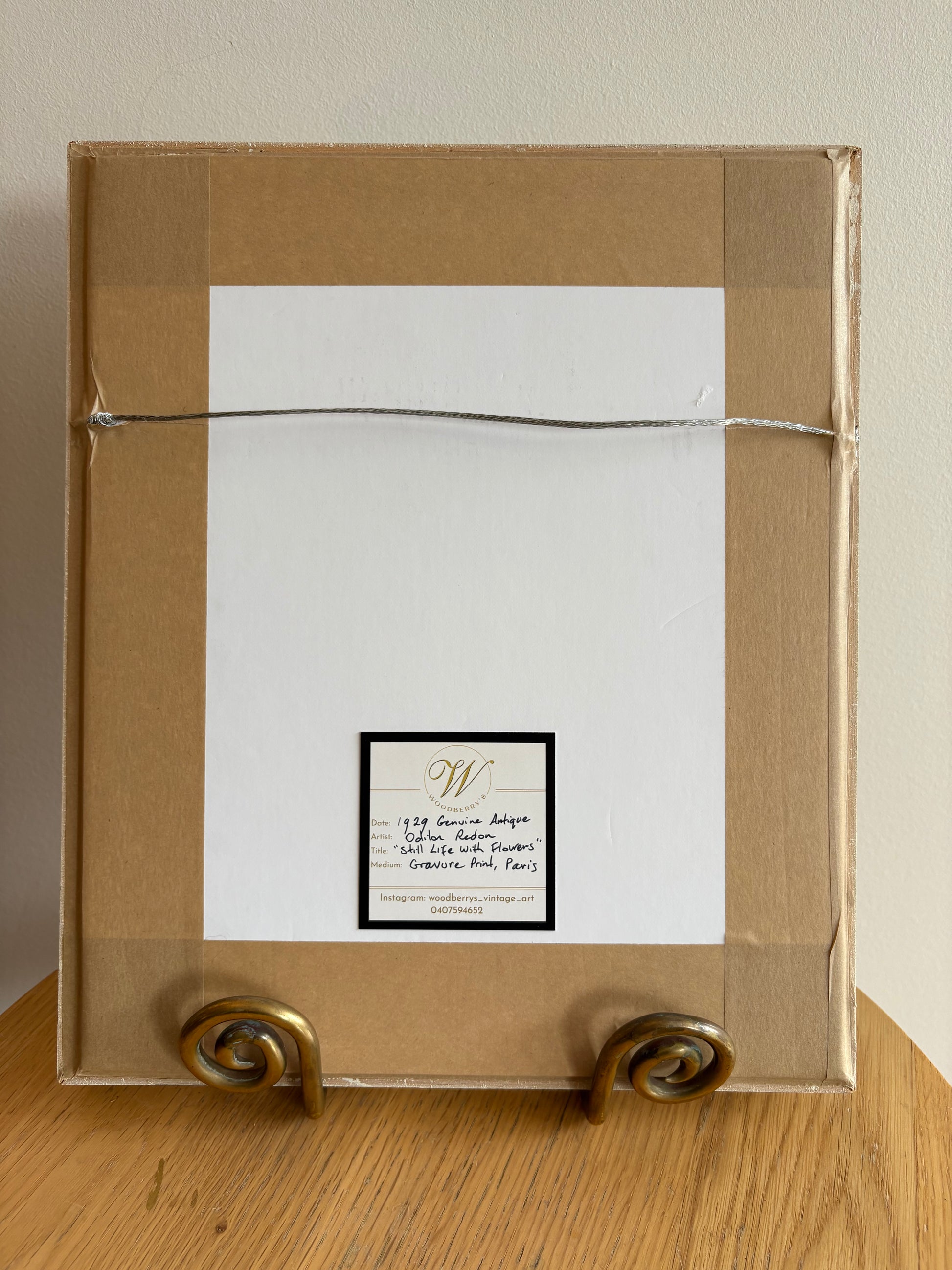 1929 Antique print, Odilon Redon, French, vase of flowers, vintage framed art