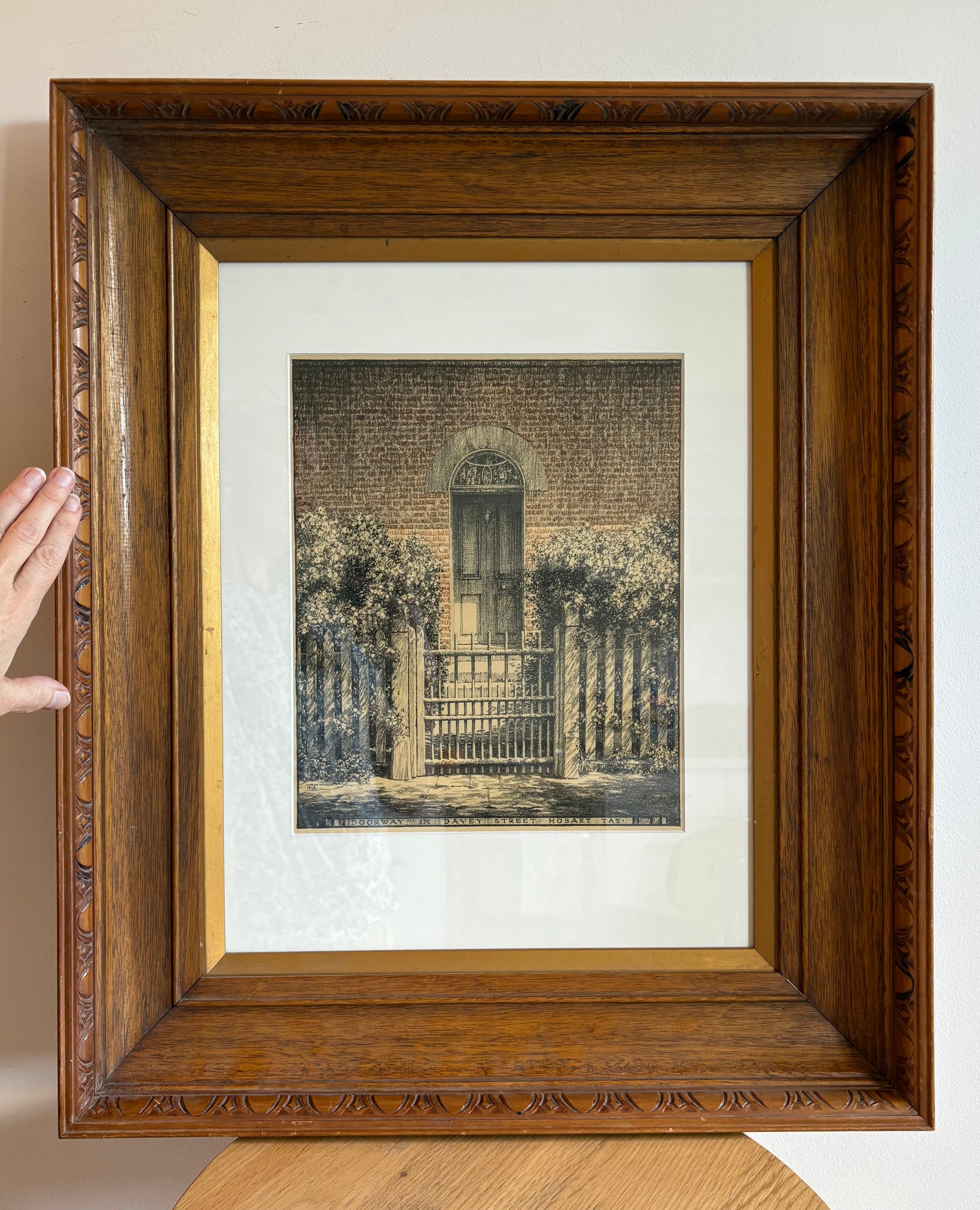 1920s Antique Hardy Wilson collotype print "Davey St" Tasmania, Architecture, framed art