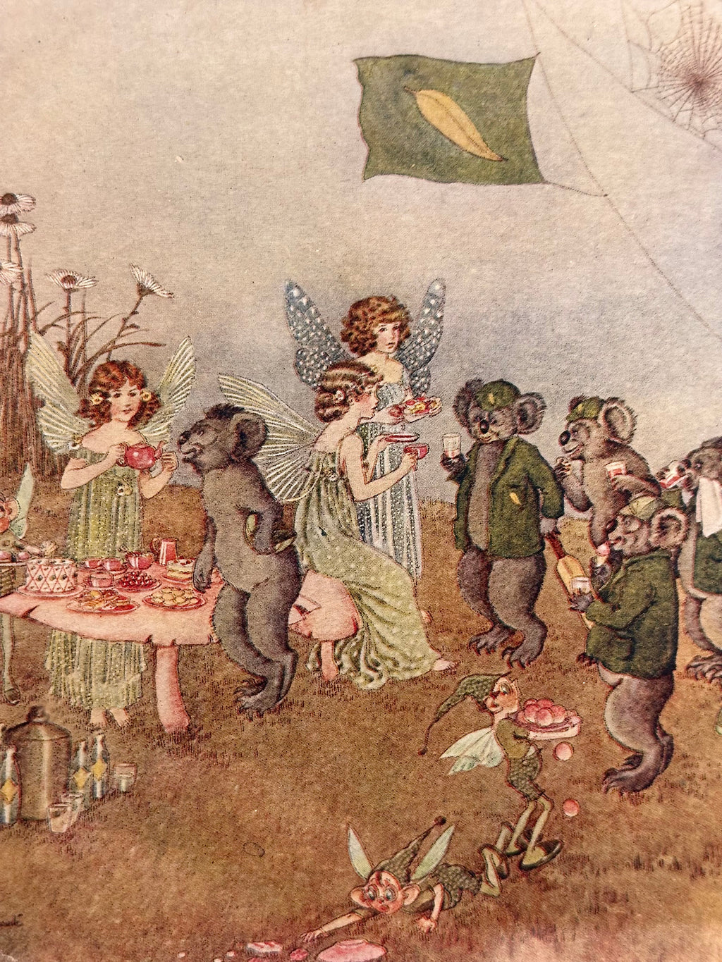 1921 Genuine antique print, Ida Rentoul Outhwaite, fairy with koalas, gilt framed art
