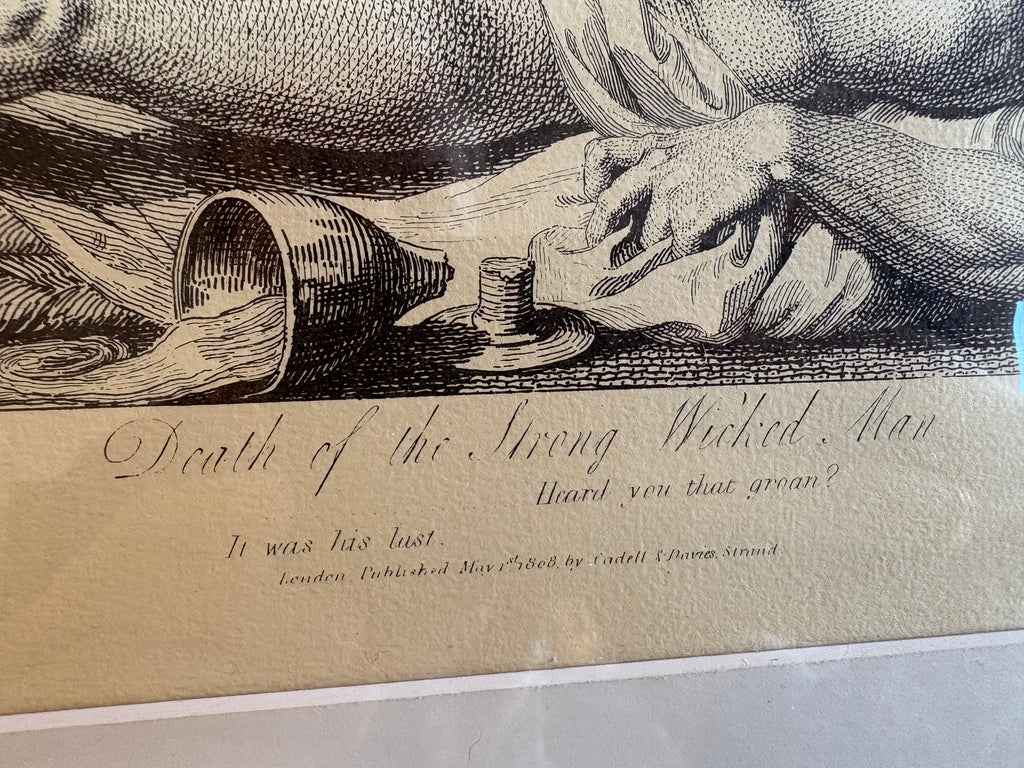 Vintage William Blake engraving, The Grave, framed artwork, "Strong Wicked Man", antique gothic wall art