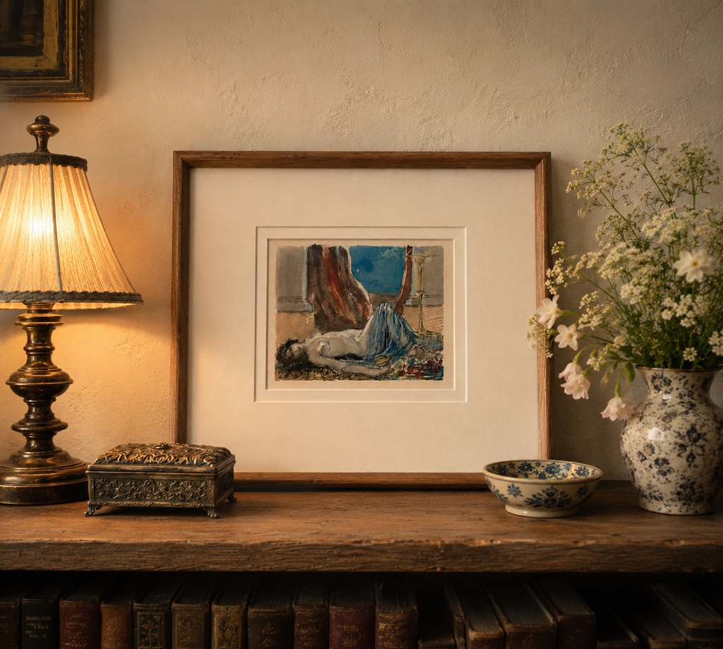Circa 1900s French original Impressionist study, watercolour painting, antique framed art