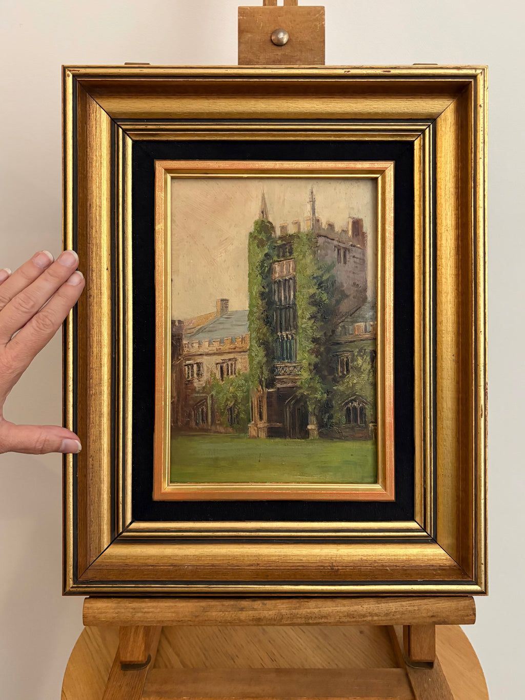 1900s original antique oil painting, Oxford University, framed art