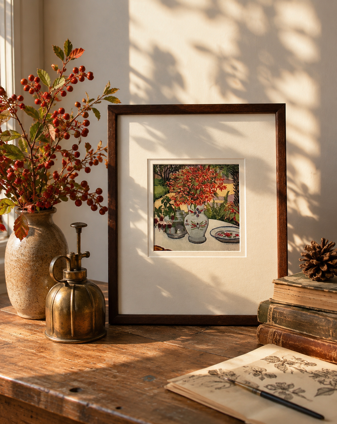 1920s Margaret Preston print, genuine antique, miniature, framed artwork, Australian, flowers