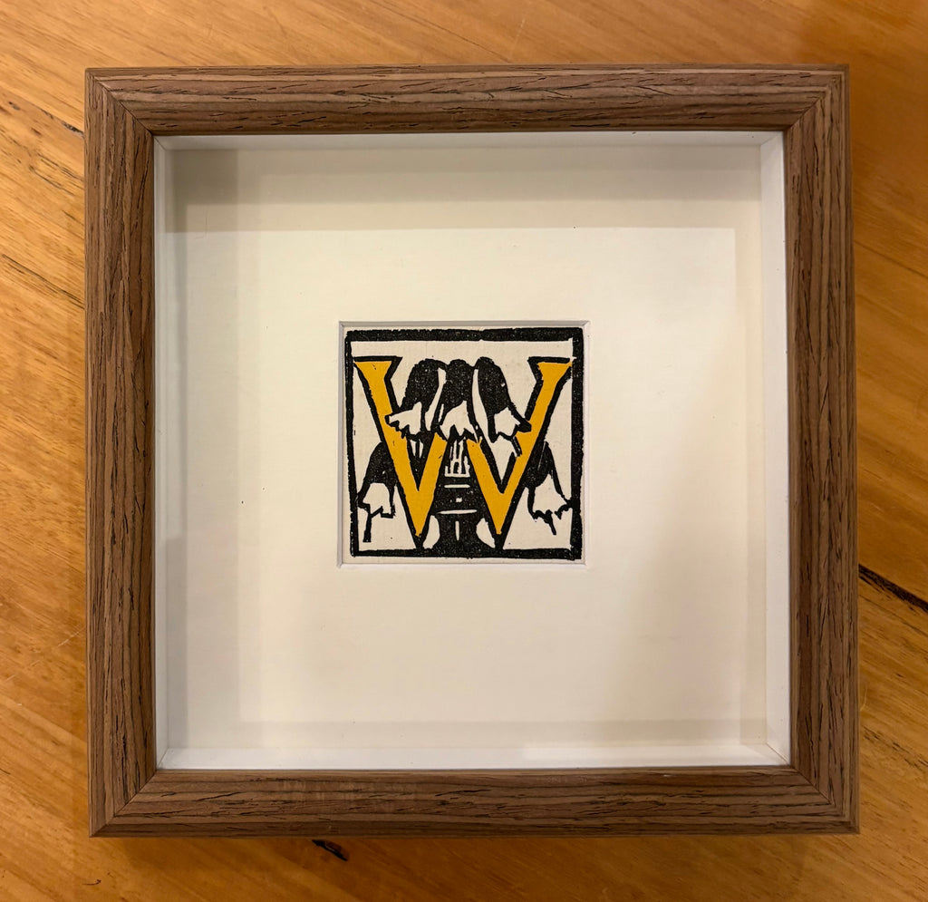 1920s Original Margaret Preston woodblock print, “Letter W”, antique framed art