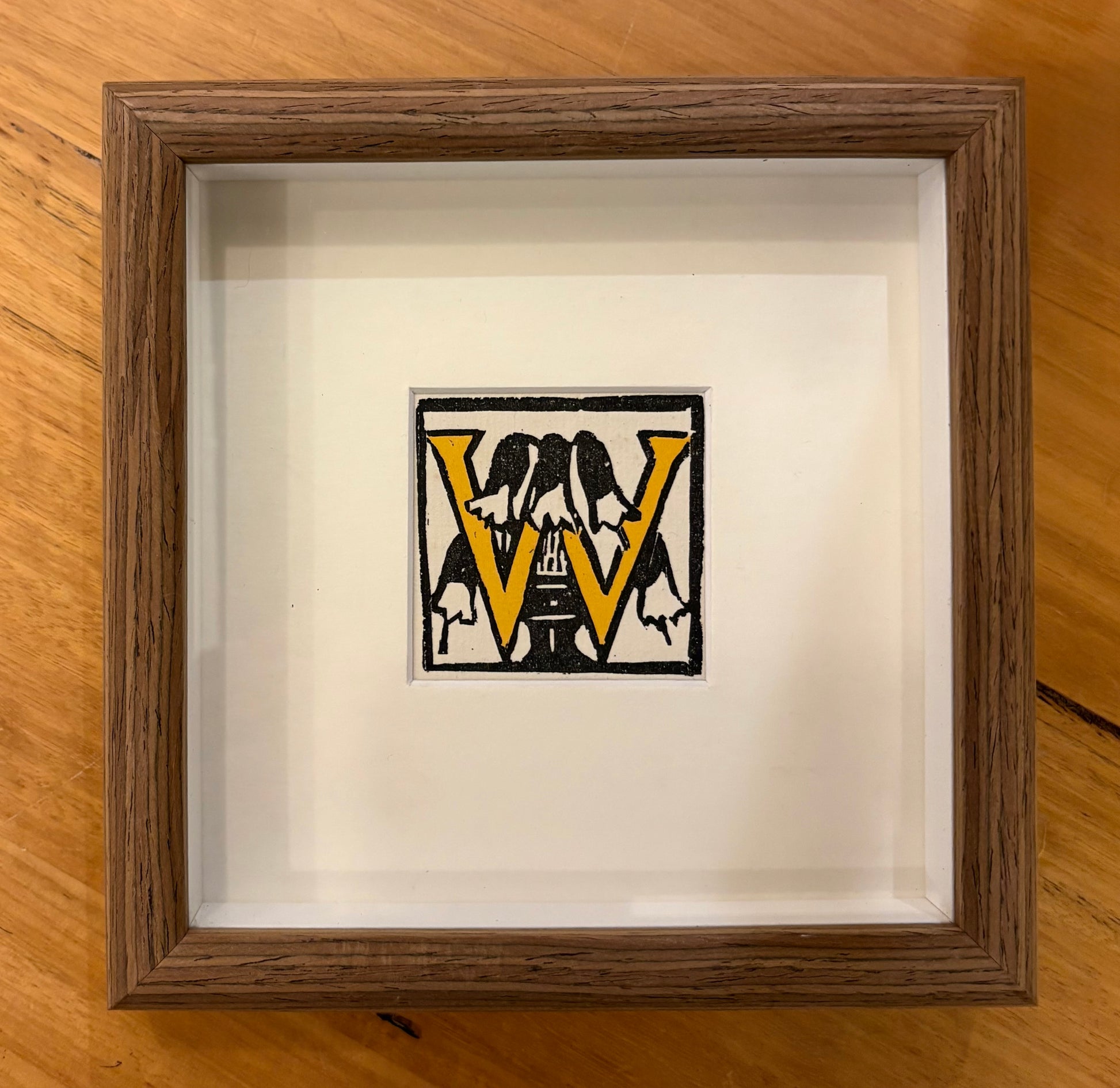 1920s Original Margaret Preston woodblock print, “Letter W”, antique framed art