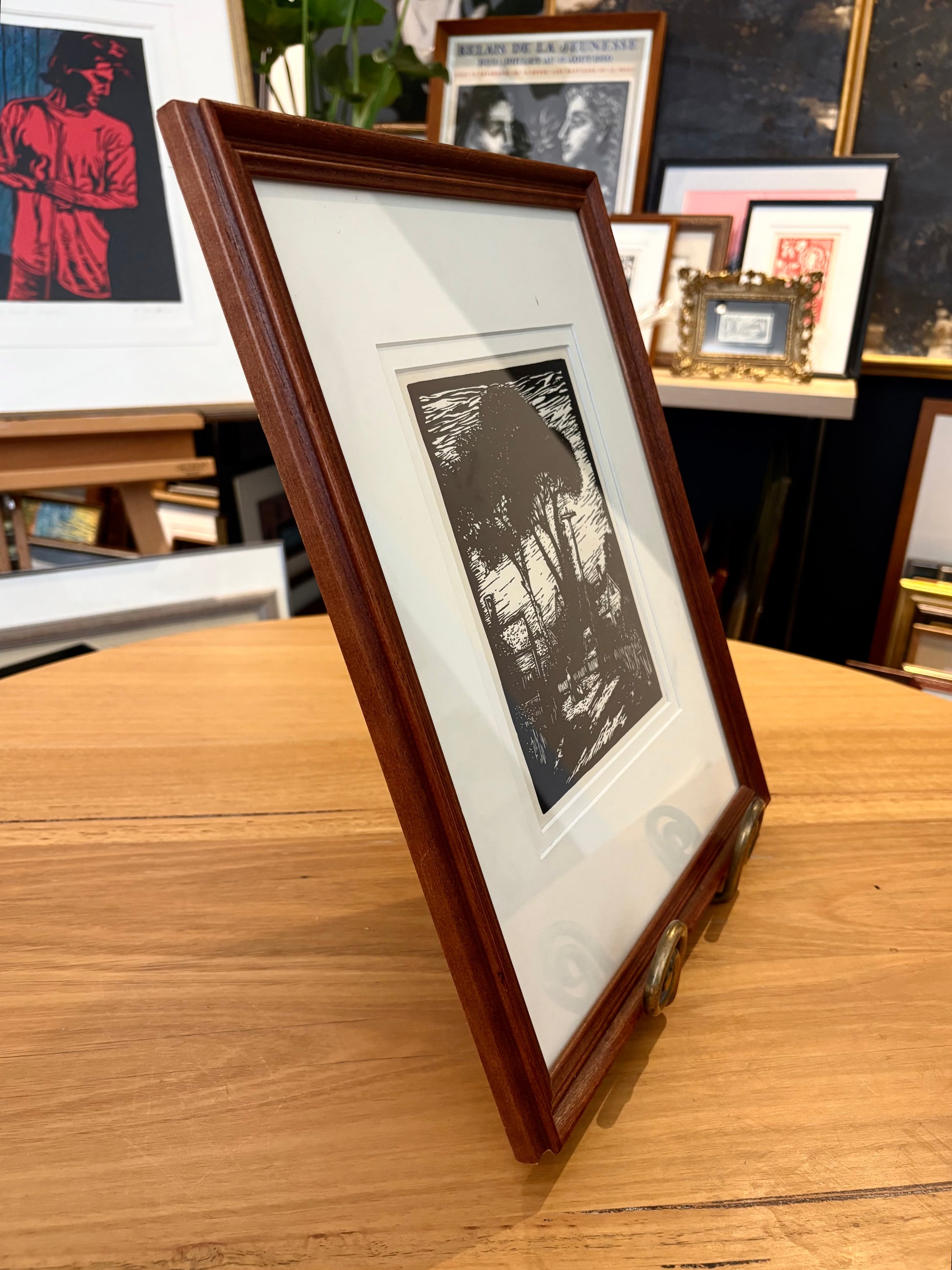 1924 print after Tod Lindenmuth, woodblock, framed vintage antique art