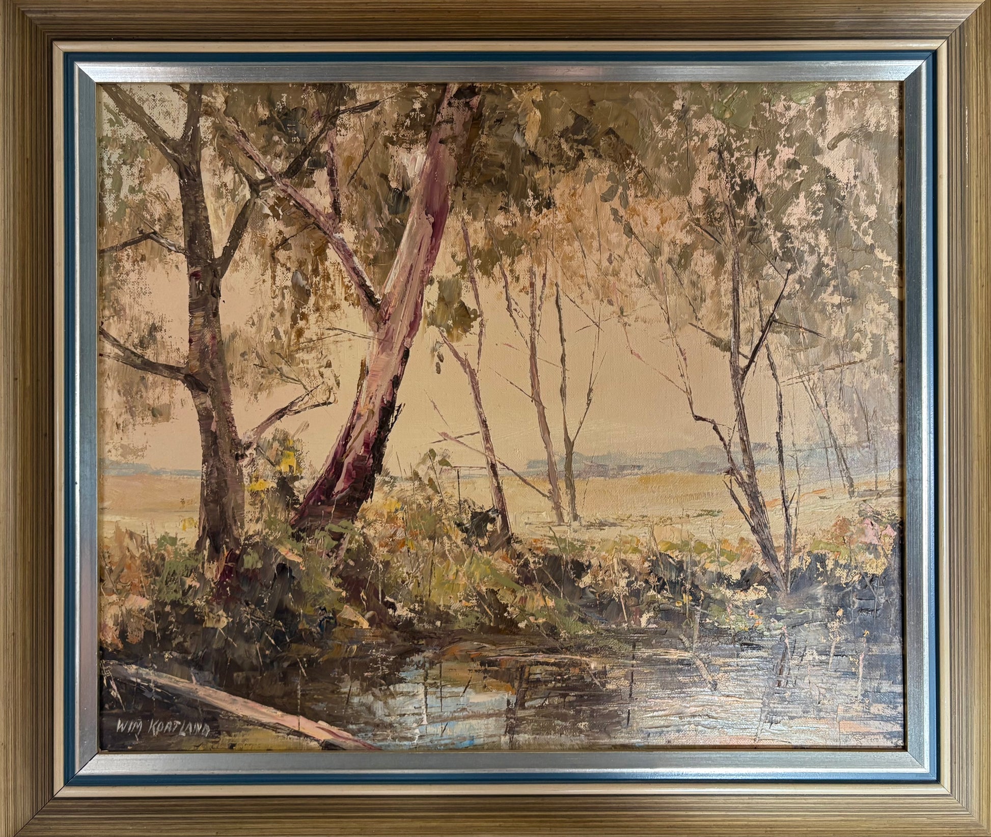 Vintage 1970s original oil painting, Wim Kortland, Australian landscape artwork