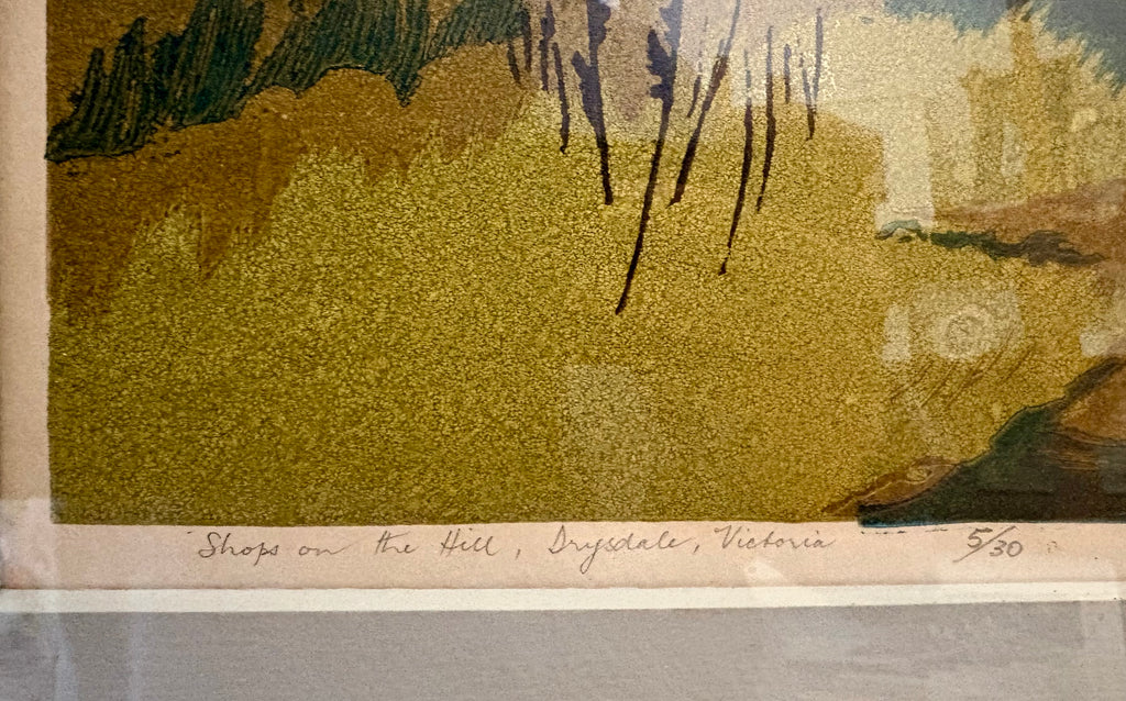Large Mid Century original colour lino print, limited edition, Drysdale, Kenneth Jack, framed art
