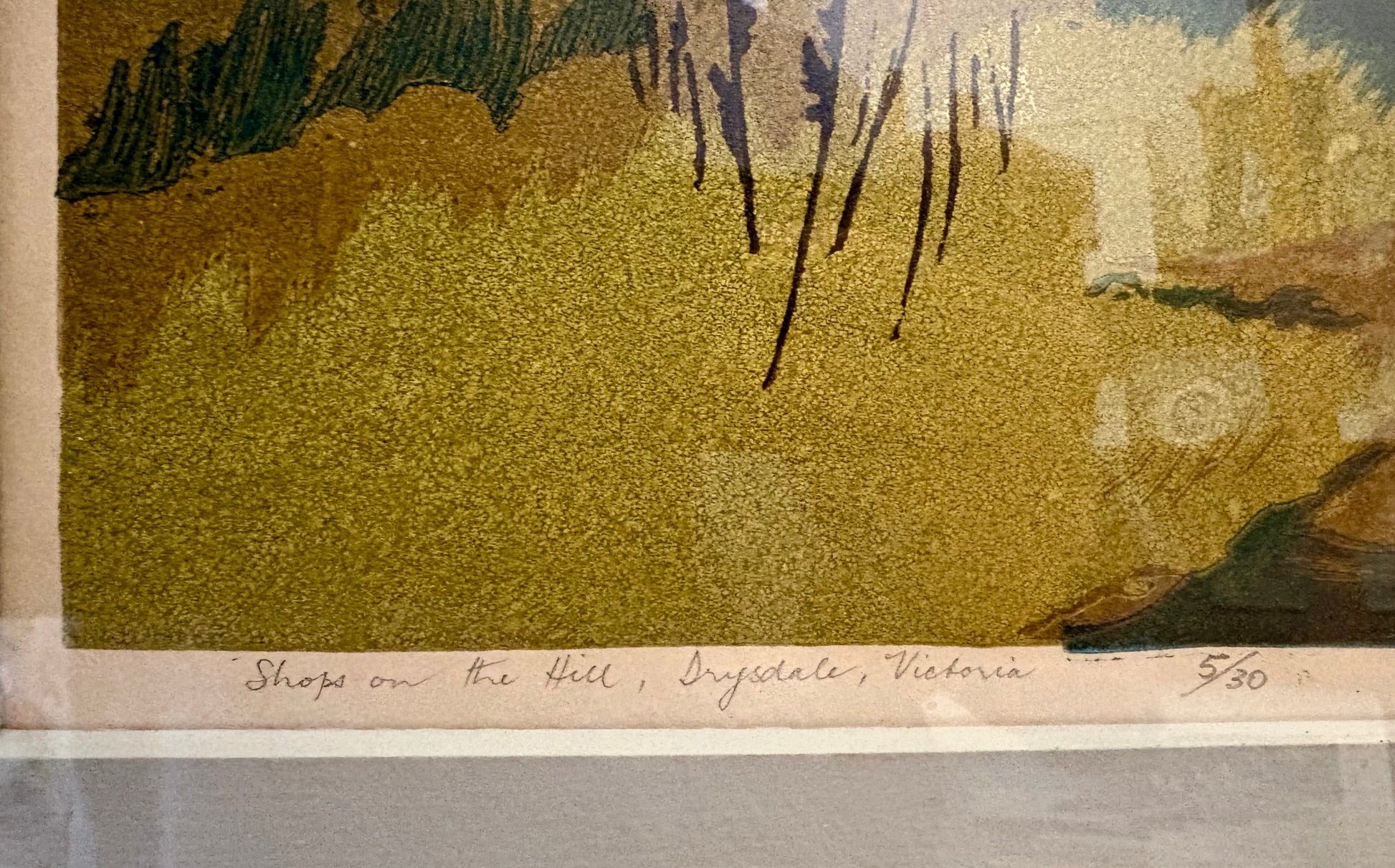 Large Mid Century original colour lino print, limited edition, Drysdale, Kenneth Jack, framed art