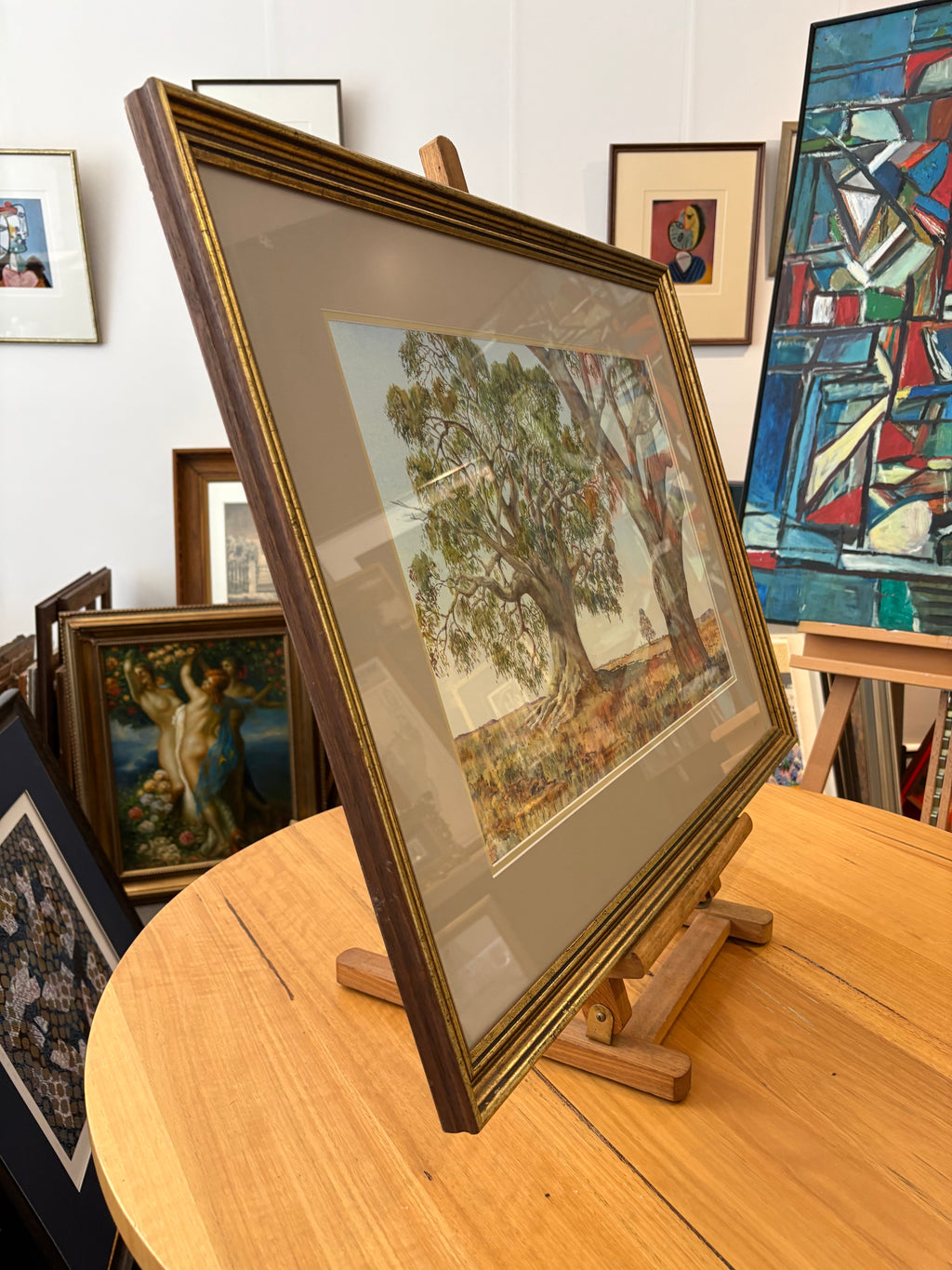 Original Australian watercolour painting, John Flexmore, gum trees, vintage framed art