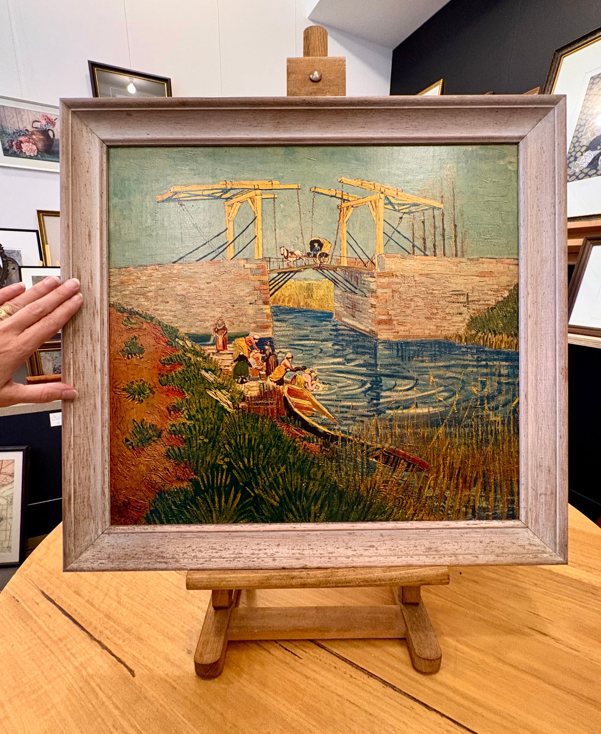 Mid Century print on board, Vincent Van Gogh, Bridge in Arles, vintage framed art