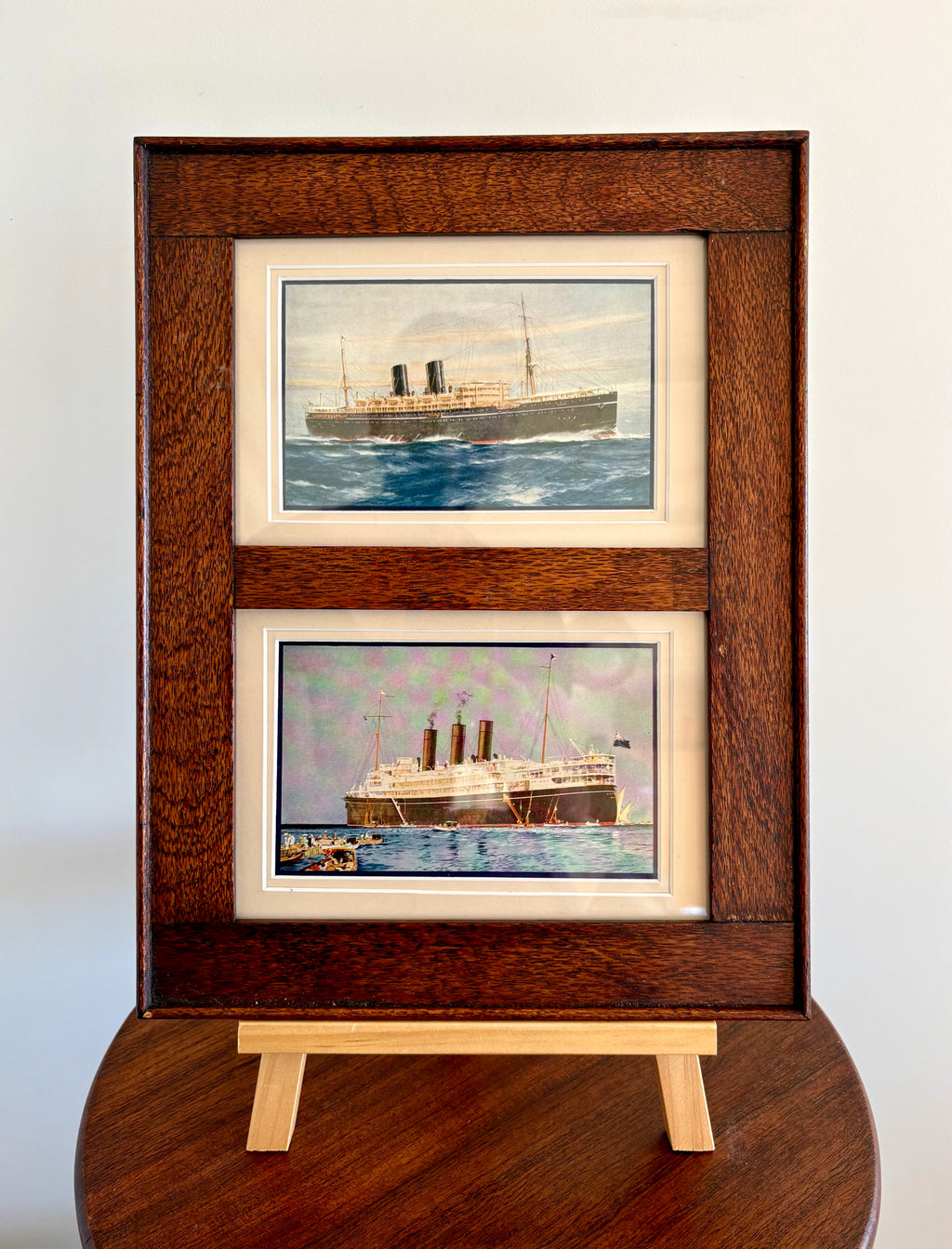 1920s Antique Australian ship prints, pair, silky oak frame