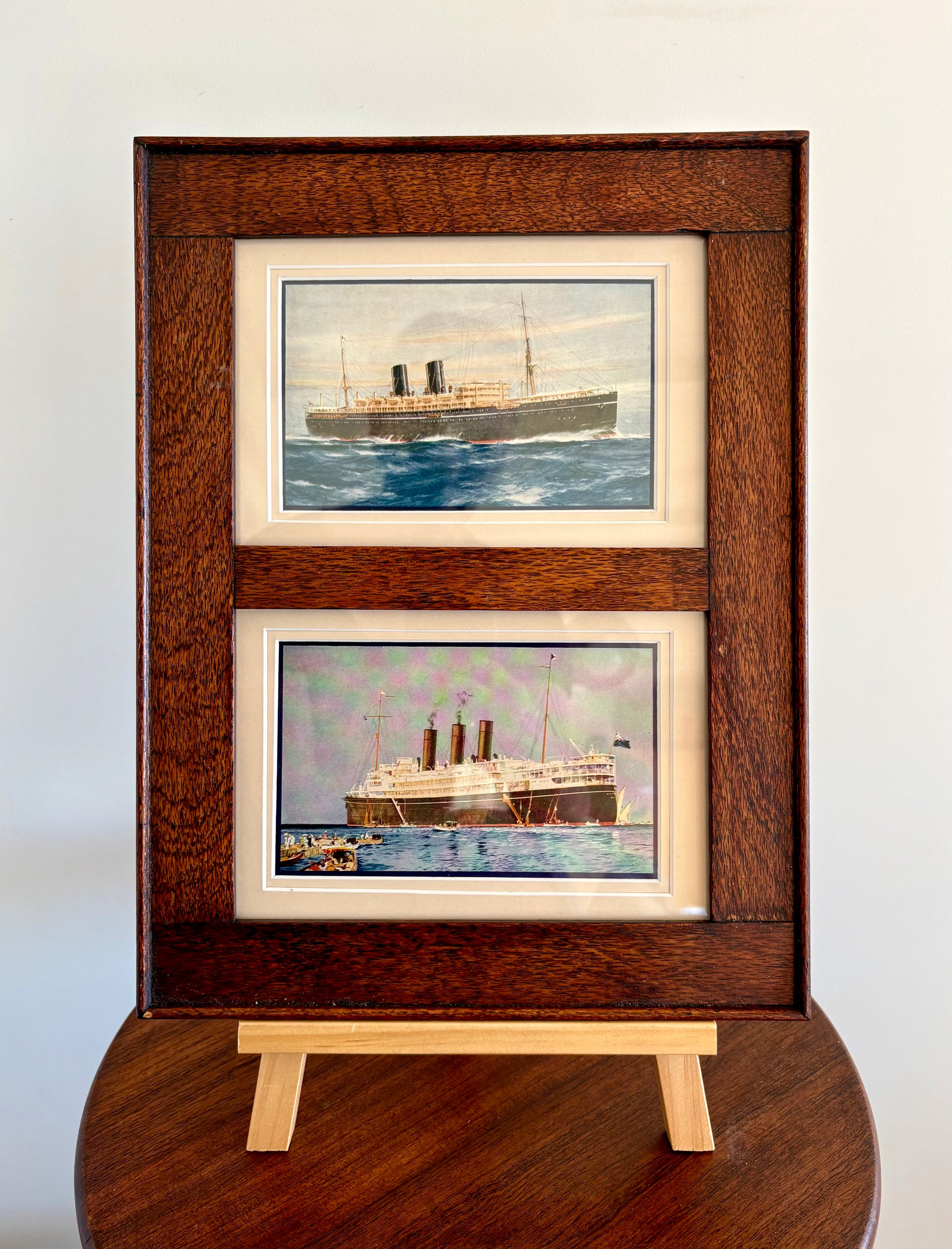 1920s Antique Australian ship prints, pair, silky oak frame