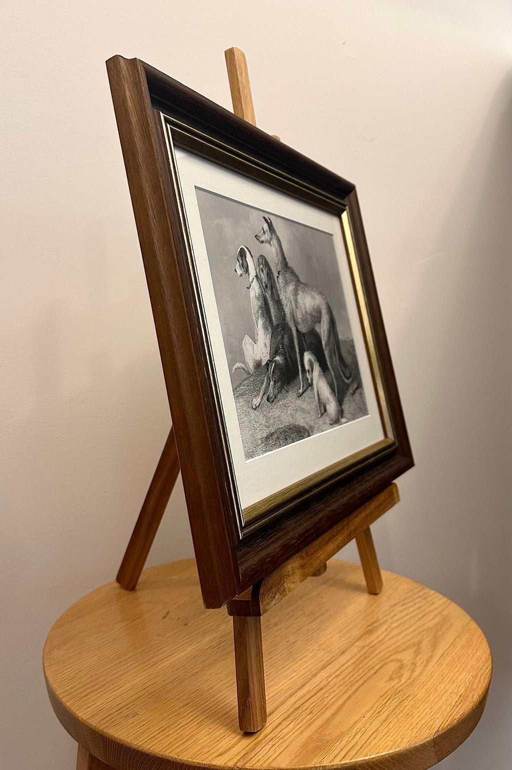 1870s antique engraving, Edwin Landseer, hunting dogs, framed art