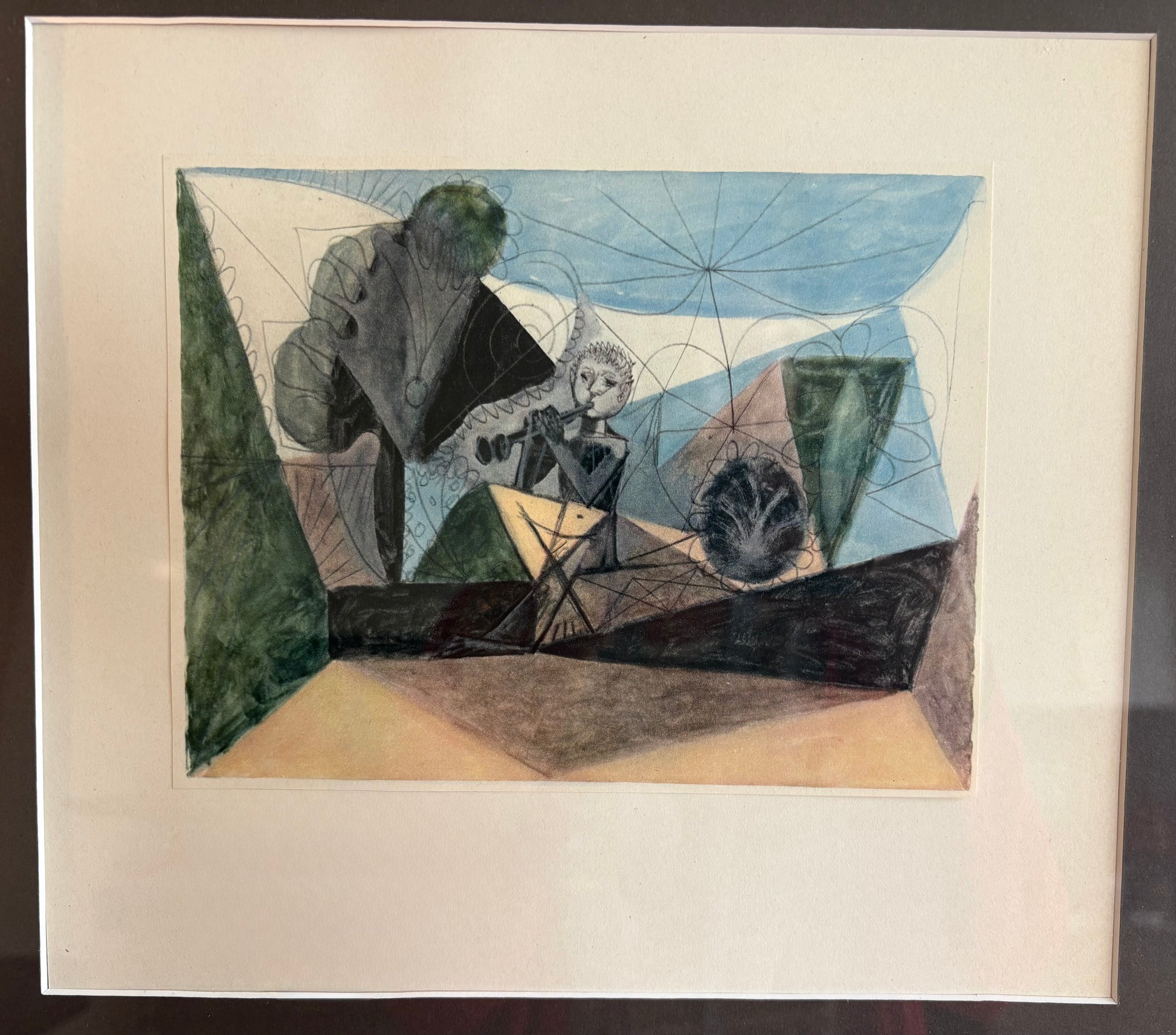 1948 Heliogravures print, Pablo Picasso, Faun with Flute, mid century framed art