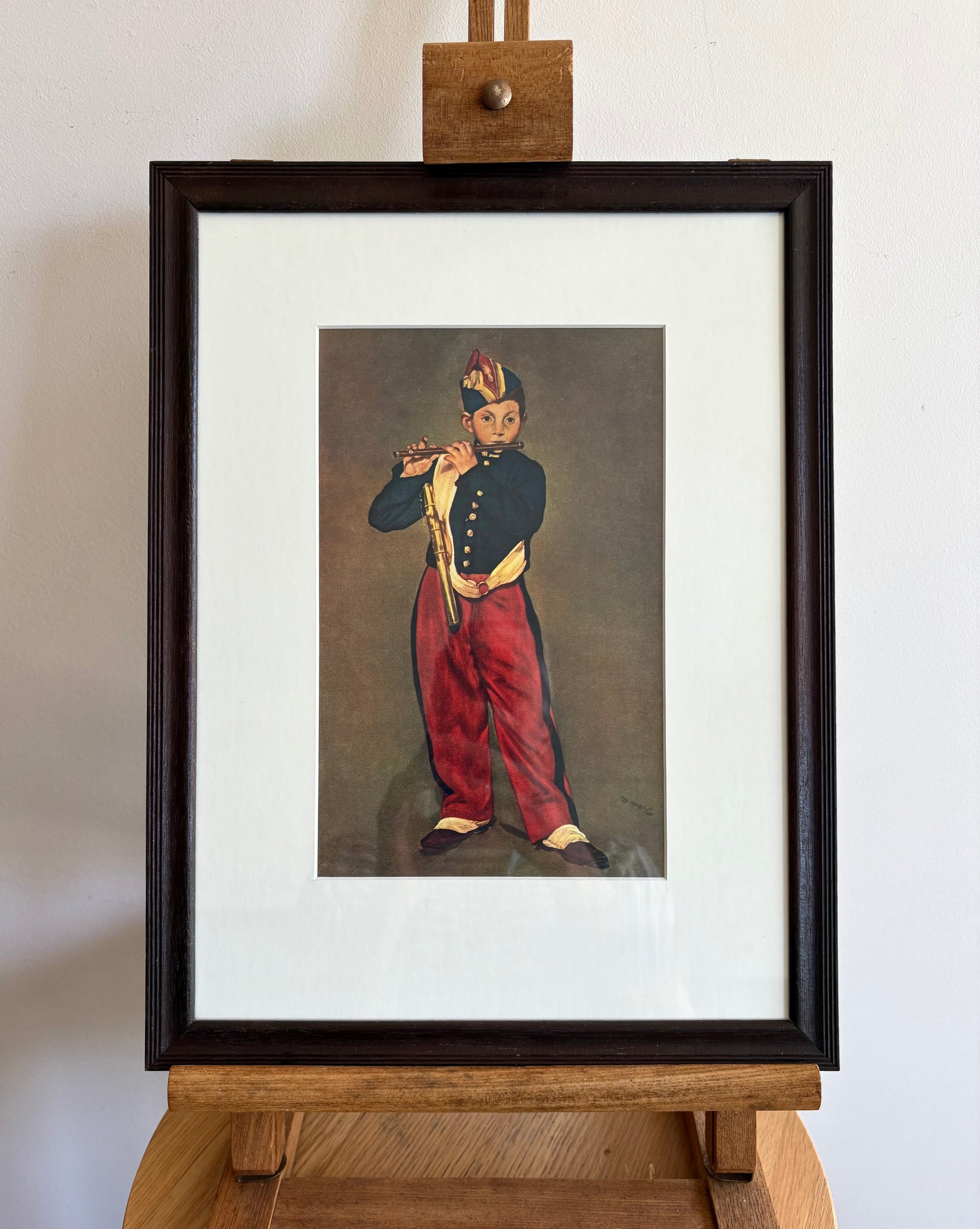 1951 vintage print “Young Flautist”, Manet, flute, gilt framed art, French
