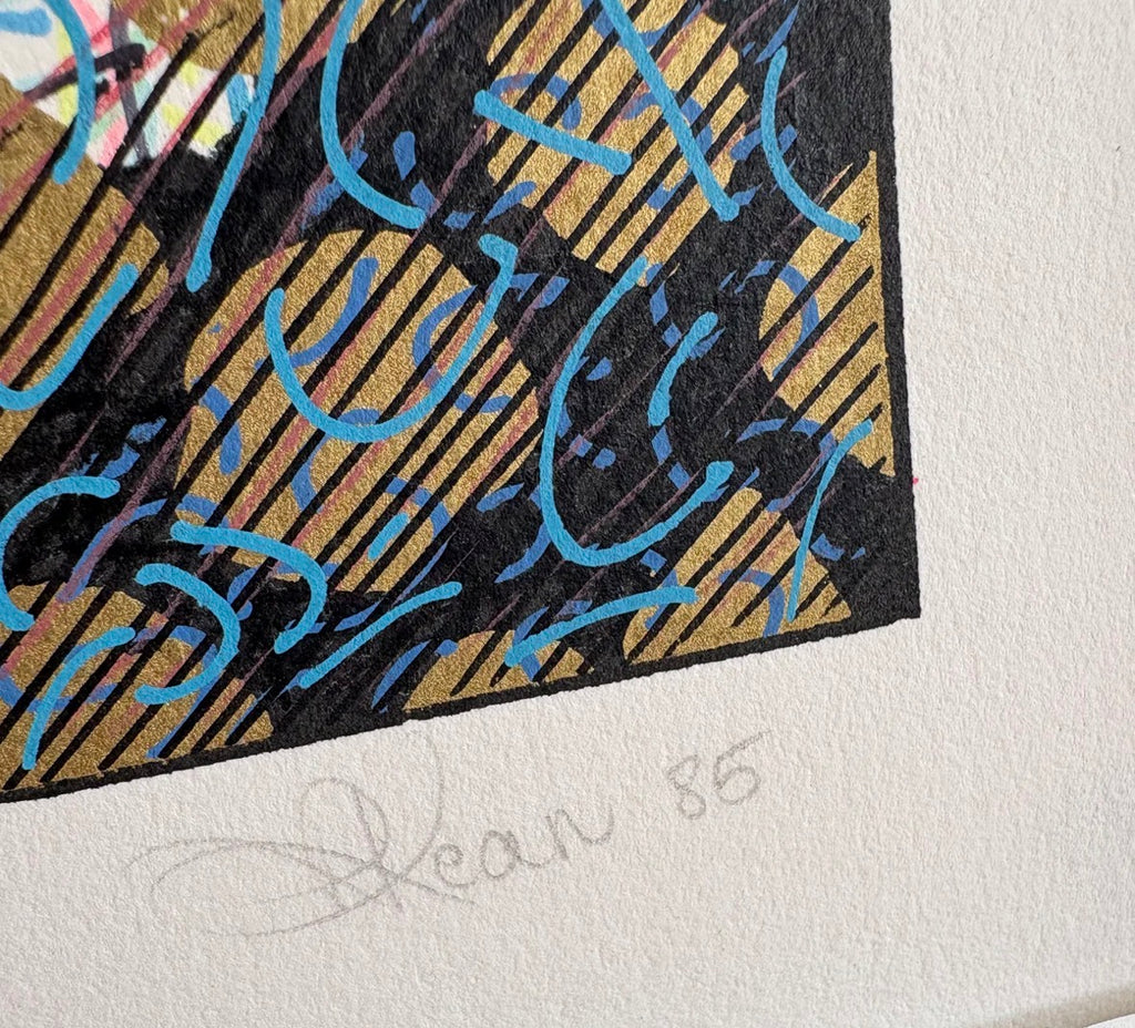 Large Original Roslyn Kean screen print 4/6, abstract art, Australian, gilt, coral, vintage, framed