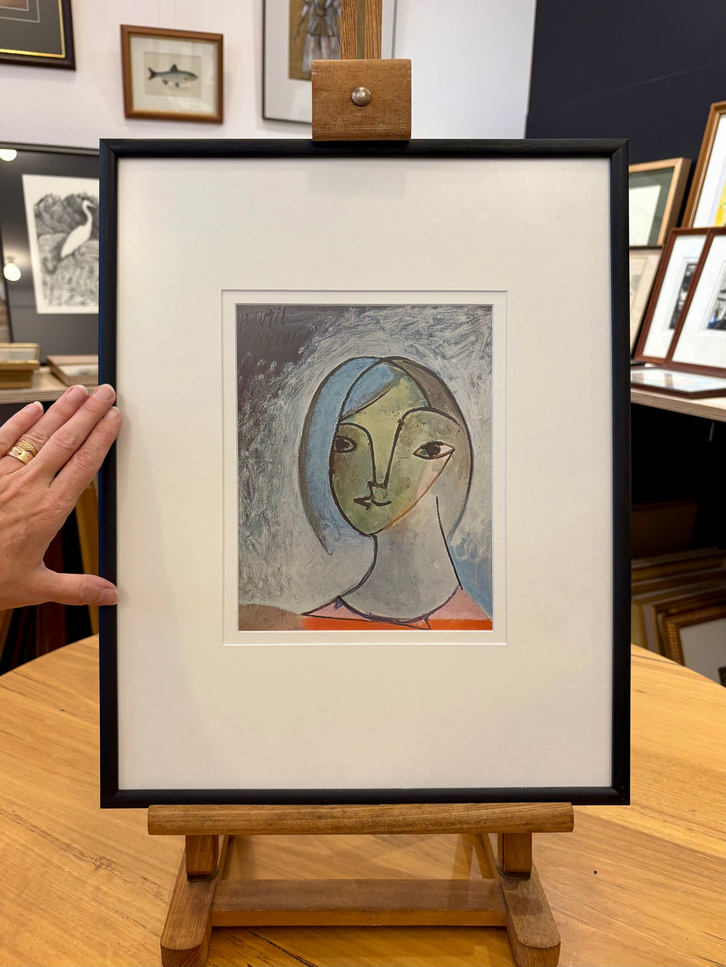 1960s Picasso print, portrait, vintage framed art, portrait, Mid Century