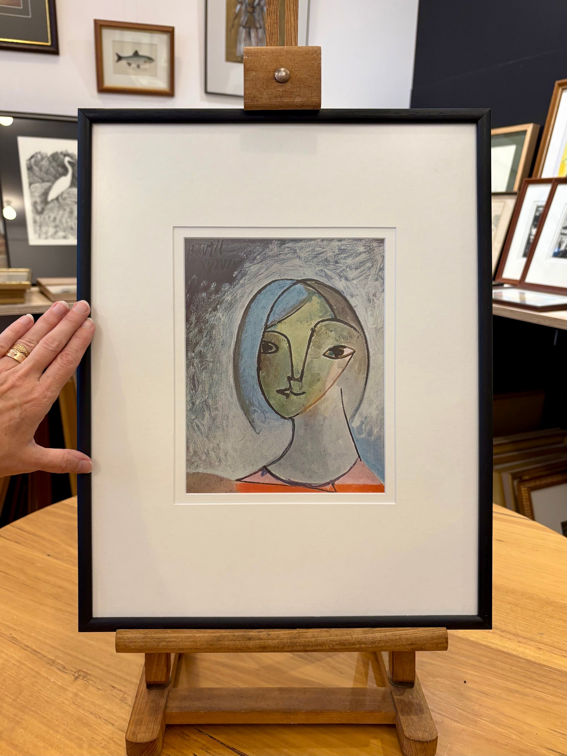 1960s Picasso print, portrait, vintage framed art, portrait, Mid Century