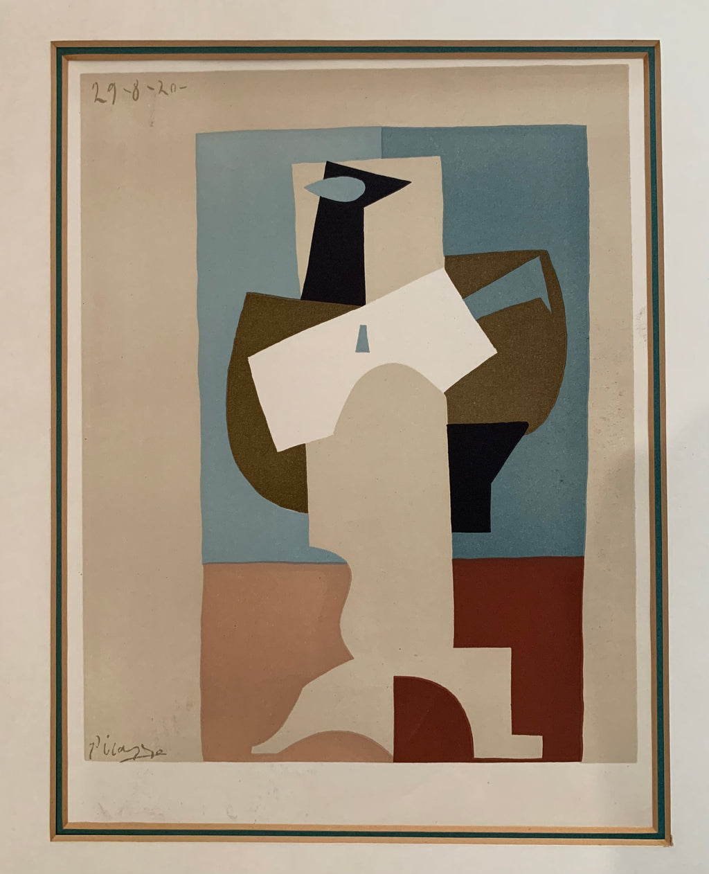 1940s Original Picasso lithograph, Cubism, “Musician”, vintage framed art