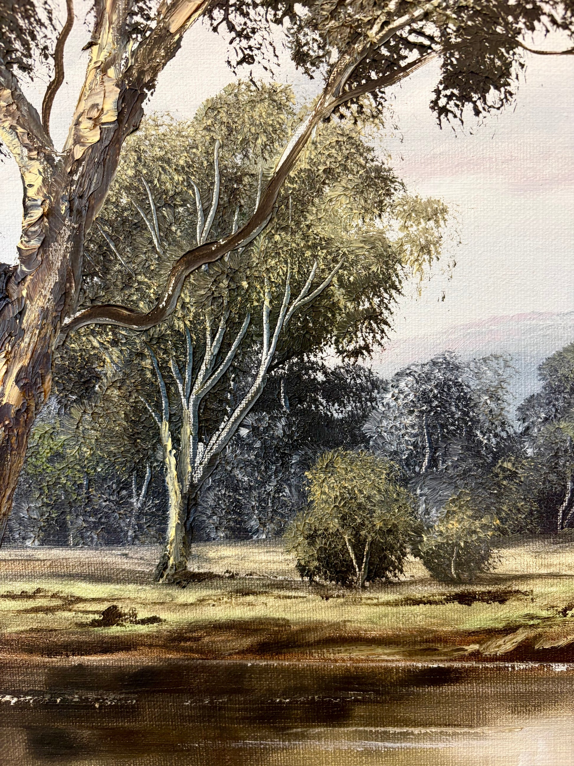 Large 1974 original Joan Lehmann oil painting on canvas, Australian landscape, framed art