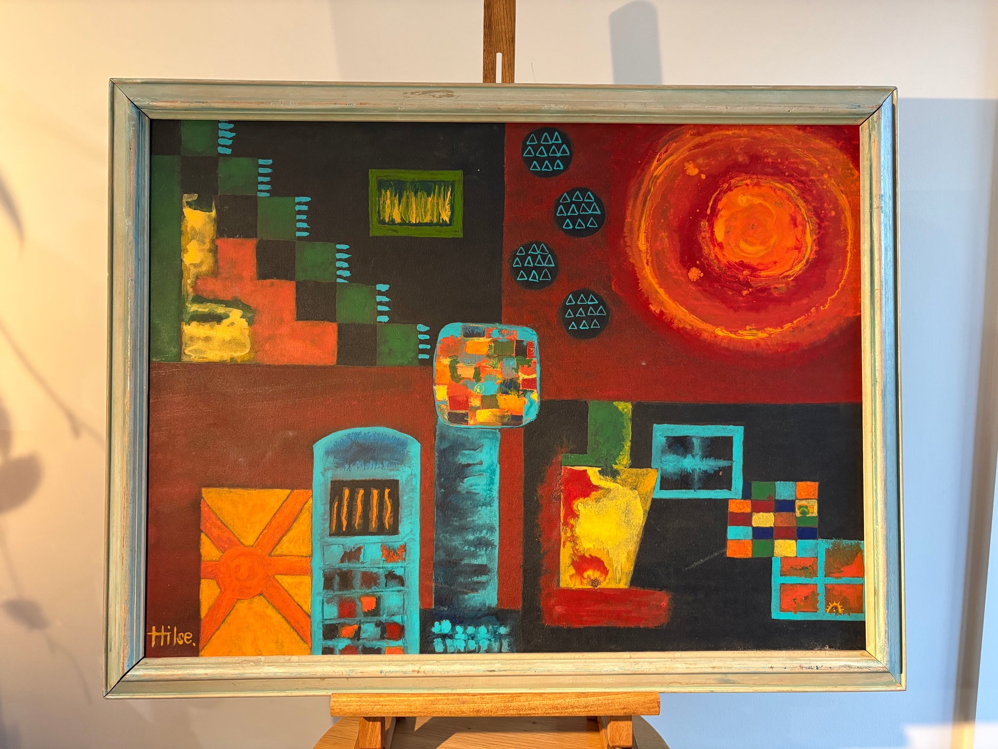 Original abstract vintage oil painting on board,