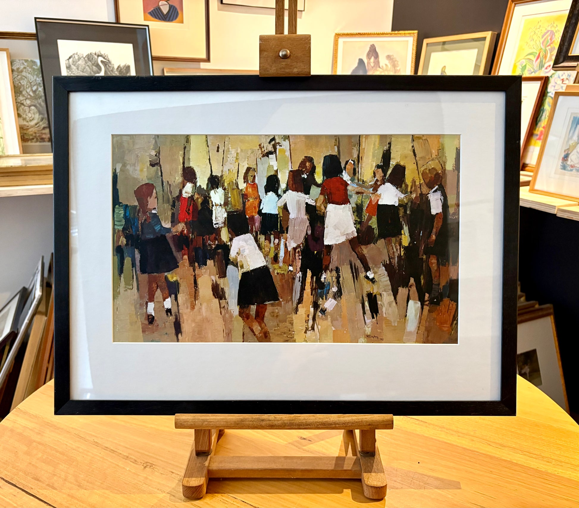Large 1970s gallery print, John Rigby “Children Dancing, vintage framed art