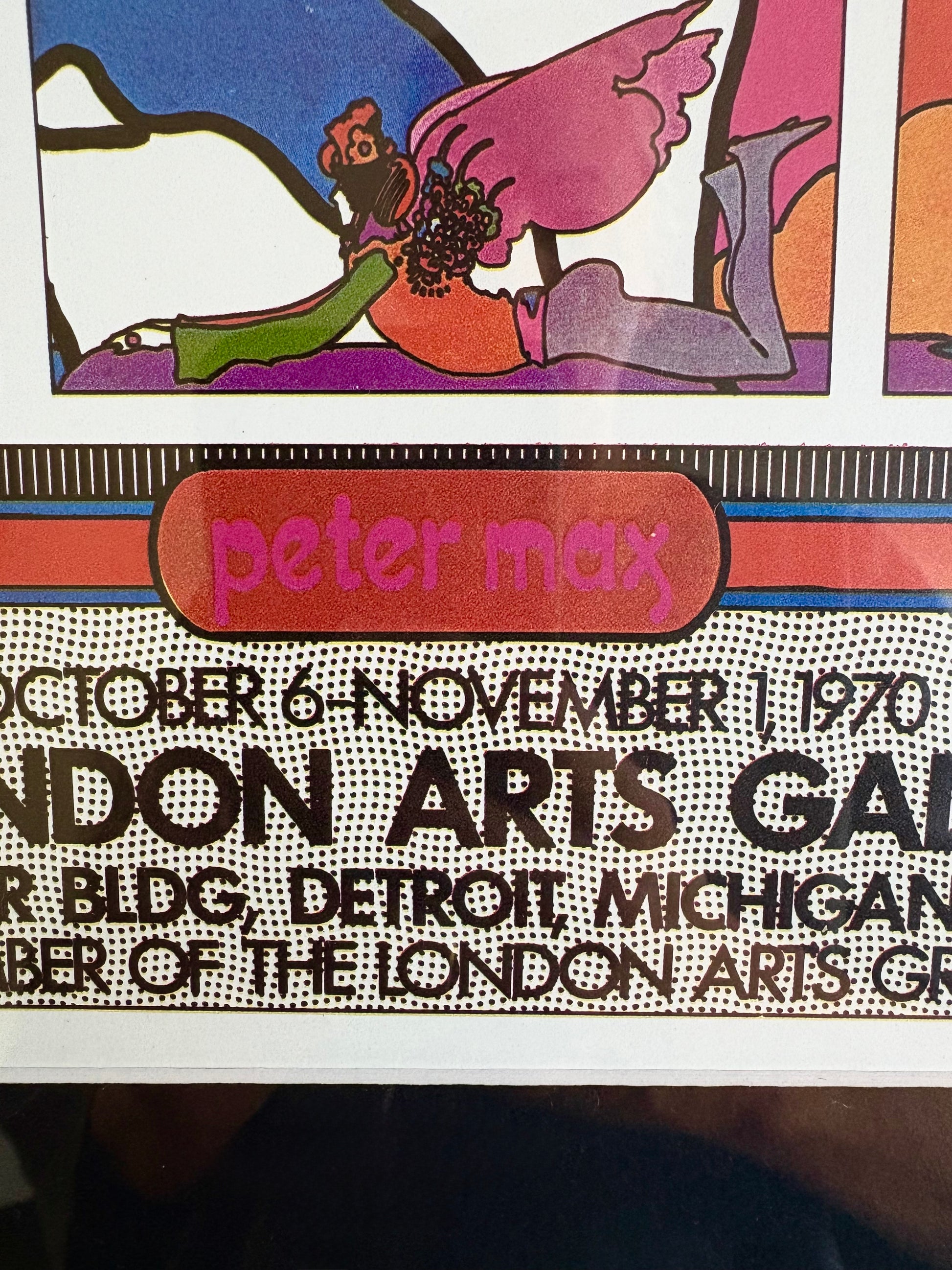 1970s vintage Peter Max print, London Arts poster, psychedelic, framed art