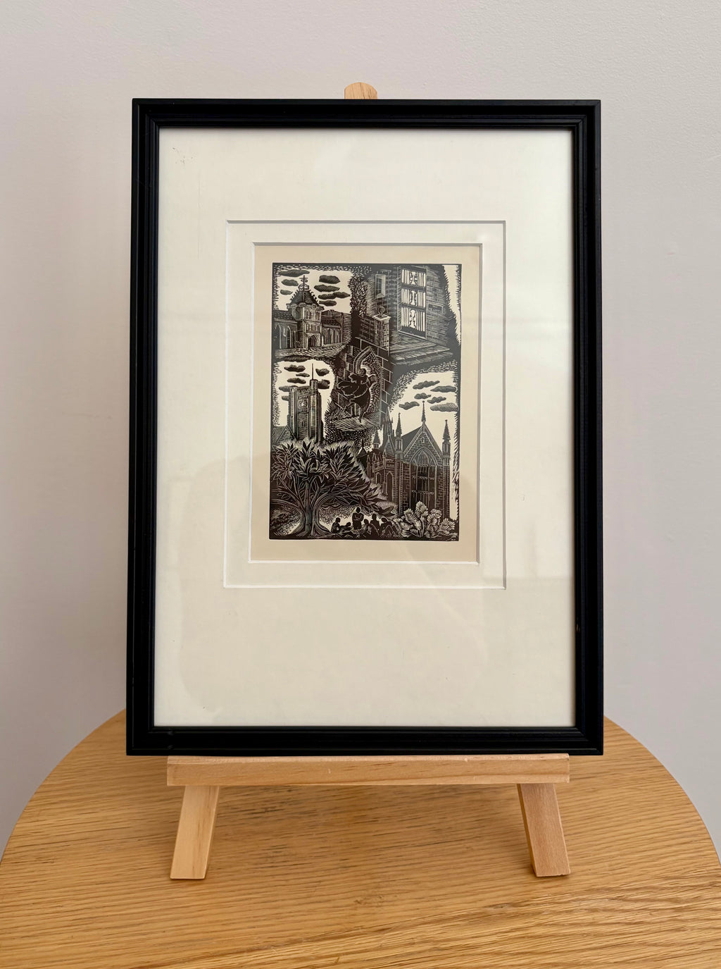 Original Helen Ogilvie woodblock print "Melbourne University", framed art, Architecture, Australian artwork