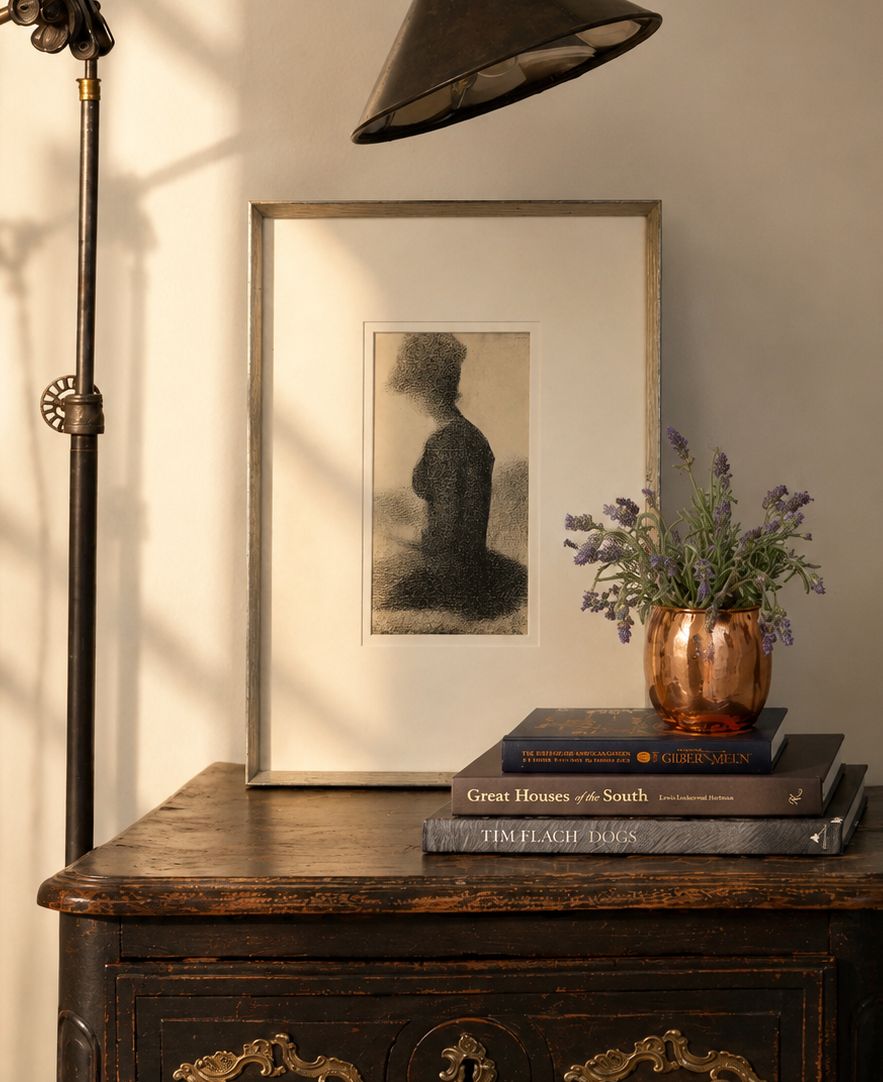 1928 Rare antique lithograph, French, Seurat, drawing folio, framed art