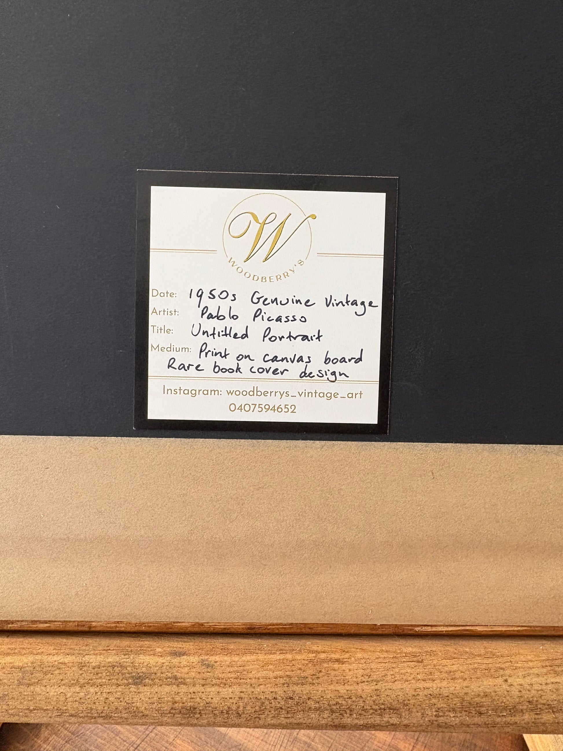 Rare mid-century 1950s Picasso print on canvas, Cubsism, portrait, framed vintage art