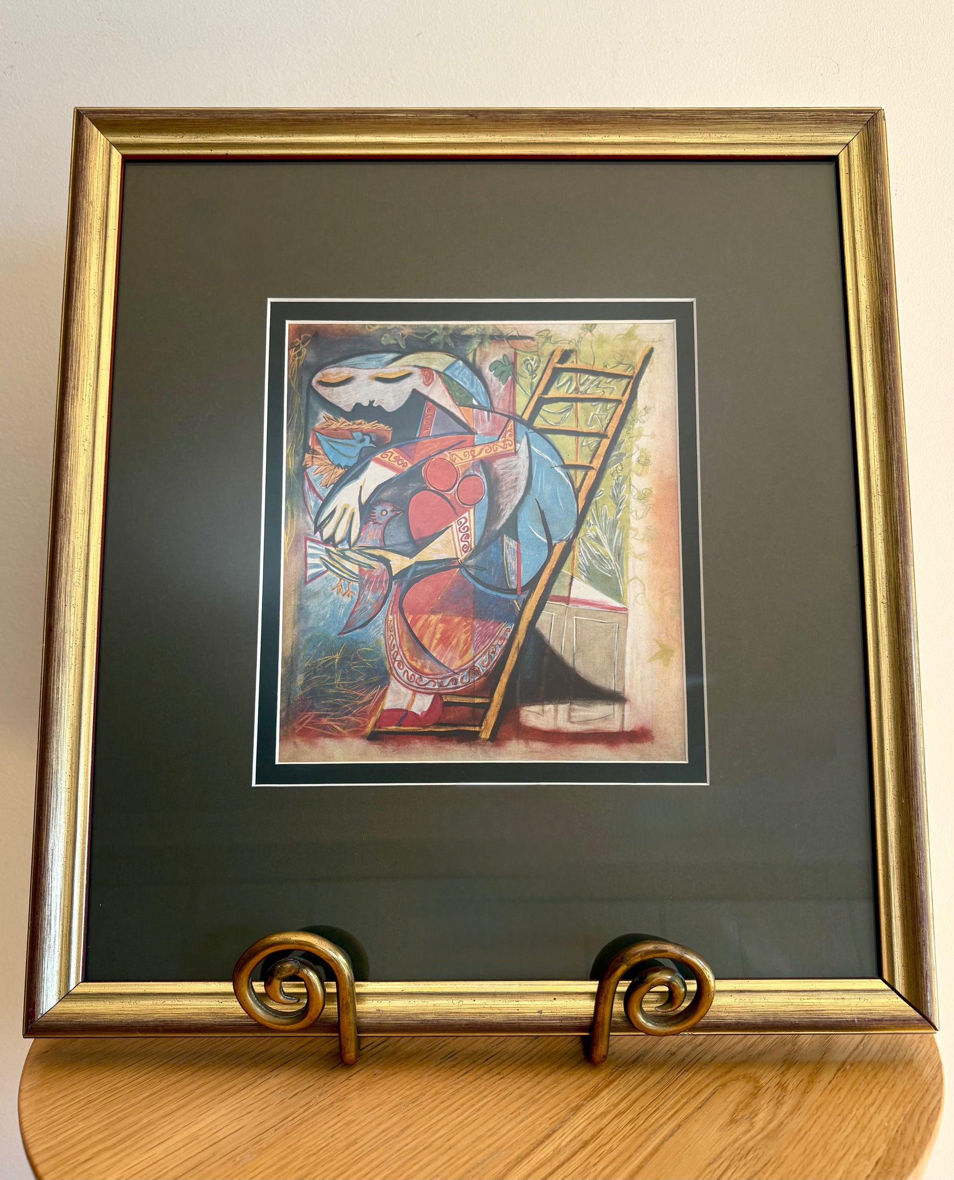 1955 Mid Century print, "Picasso, 1955 Mid Century print, "Woman Stepladder", portrait, framed vintage art, Cubism