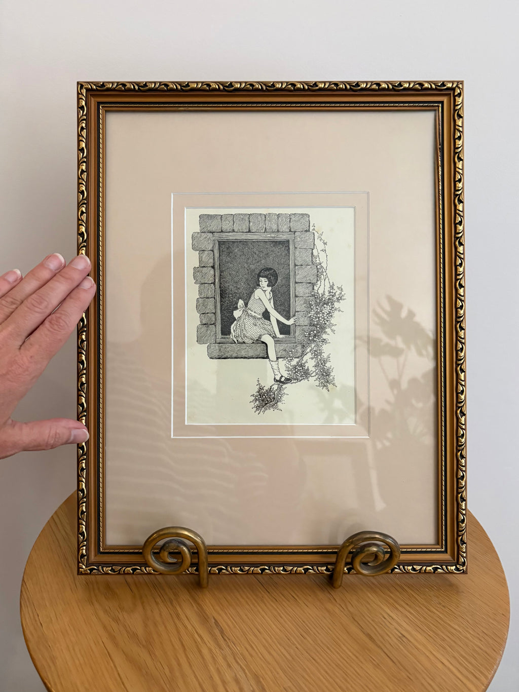 1930s Genuine antique print, Ida Rentoul Outhwaite, window, vintage framed art, gold