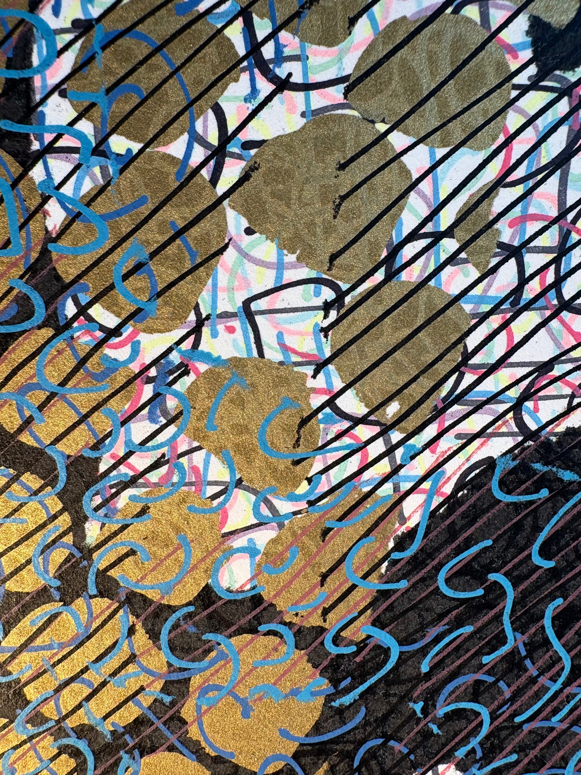 Original Roslyn Kean screen print 4/6, abstract art, Australian, gilt, coral, vintage