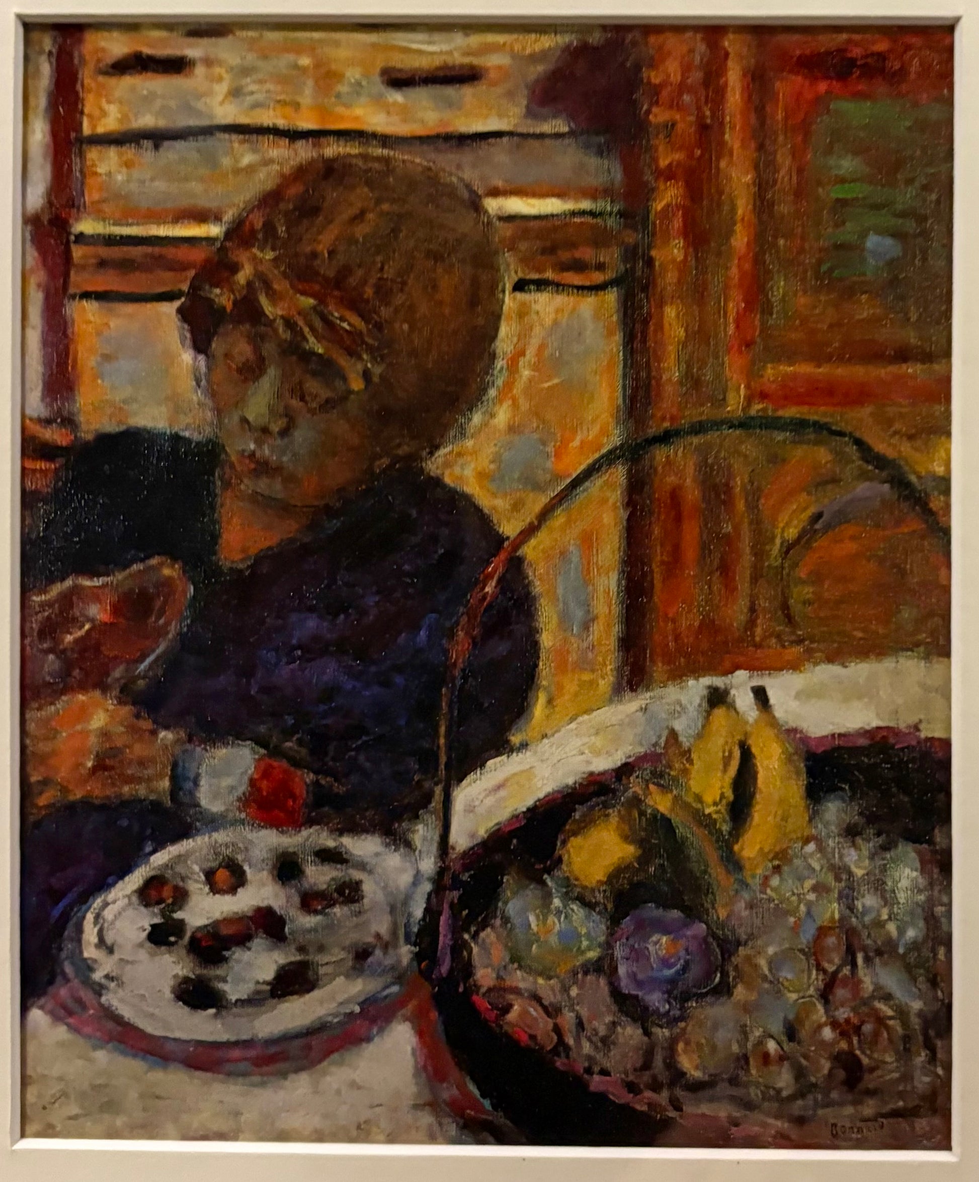 Vintage print after Pierre Bonnard’s painting, portrait, dog, framed mid century art