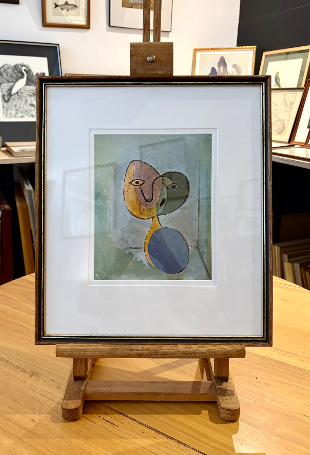 1960s Picasso print, portrait, vintage framed art, “Figure” Mid Century