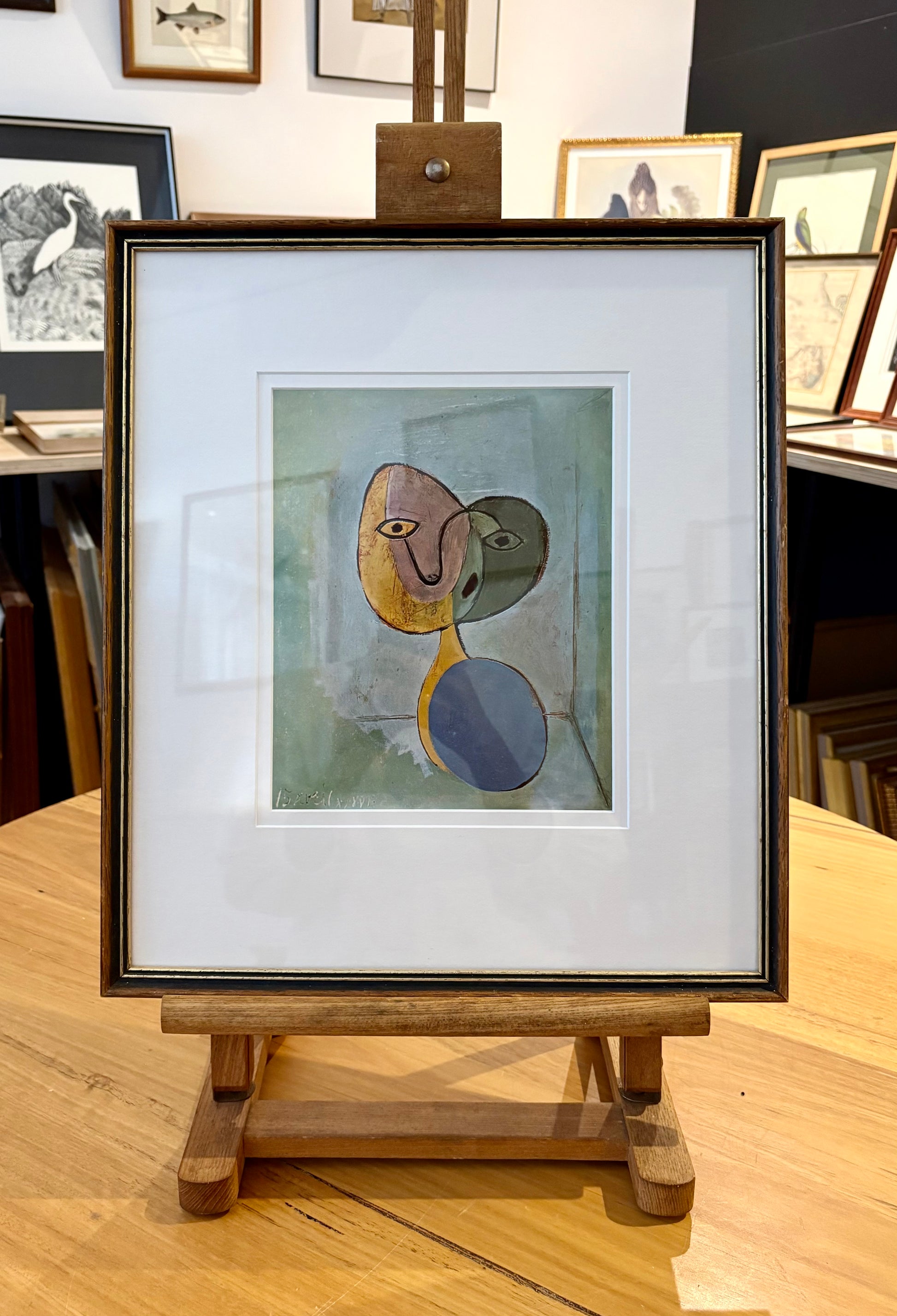 1960s Picasso print, portrait, vintage framed art, “Figure” Mid Century
