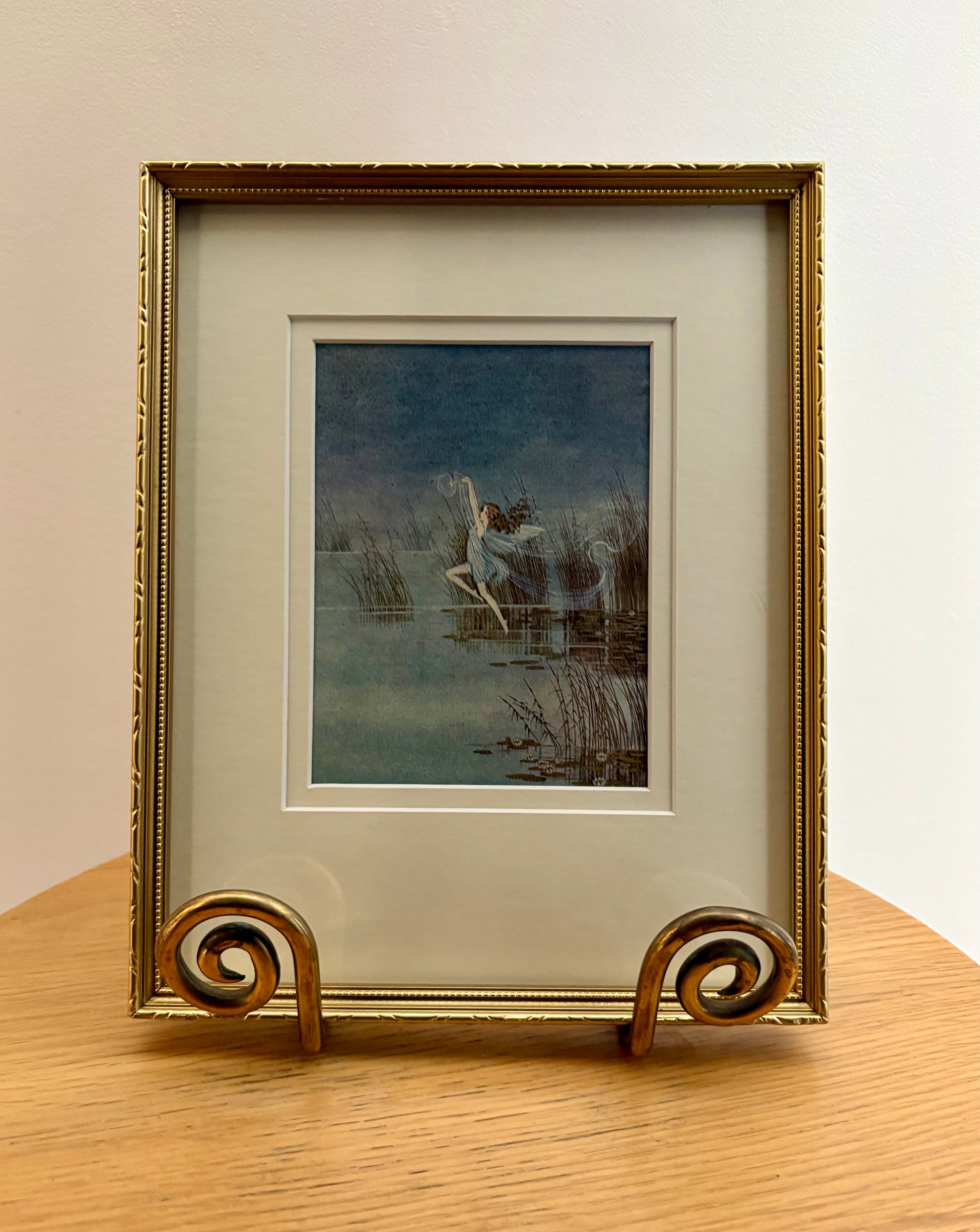 1930 Genuine antique print, Ida Rentoul Outhwaite, fairy, vintage framed art, gold