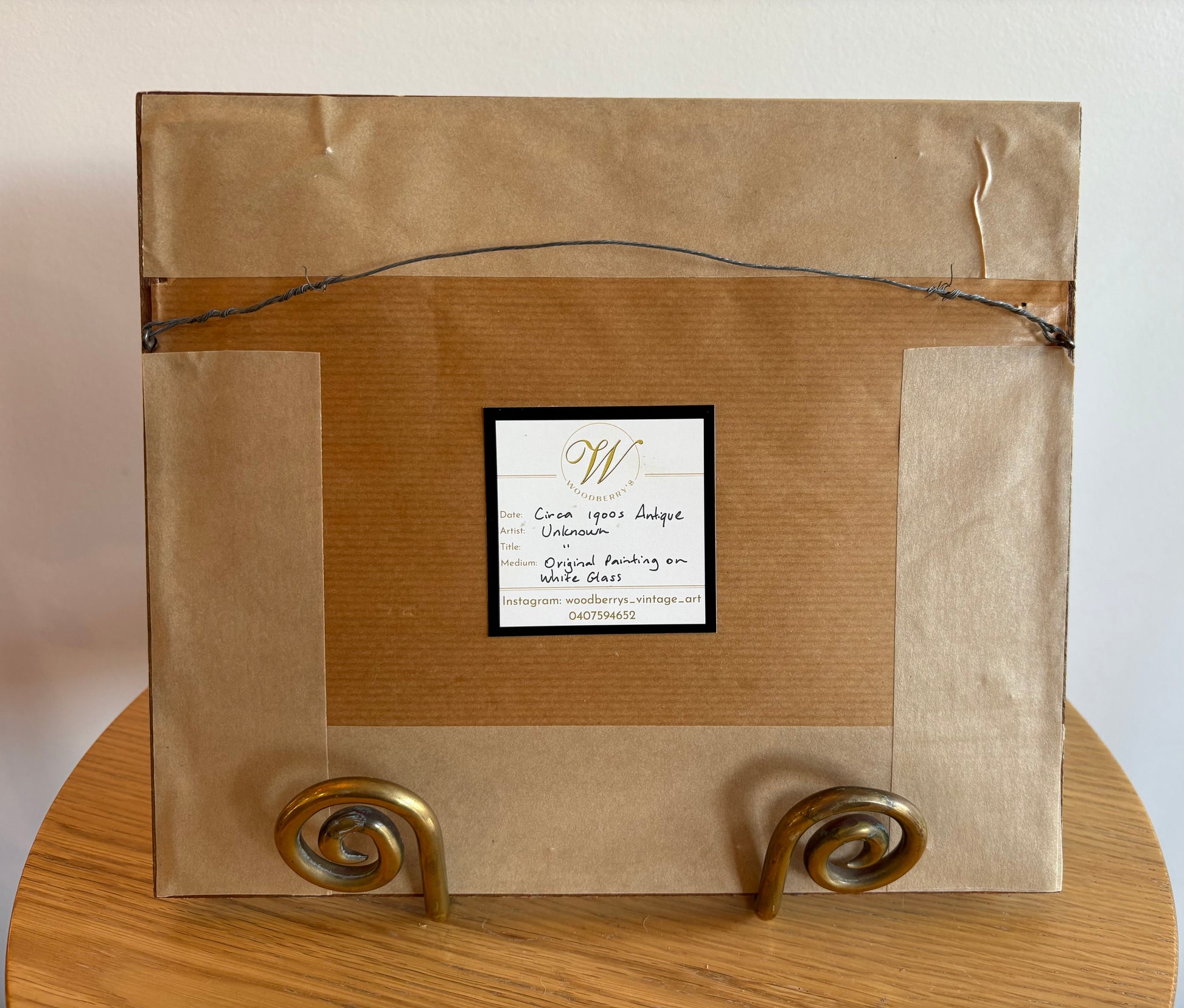 Antique original painting on white glass, coastal landscape scene, tall ship, framed vintage art