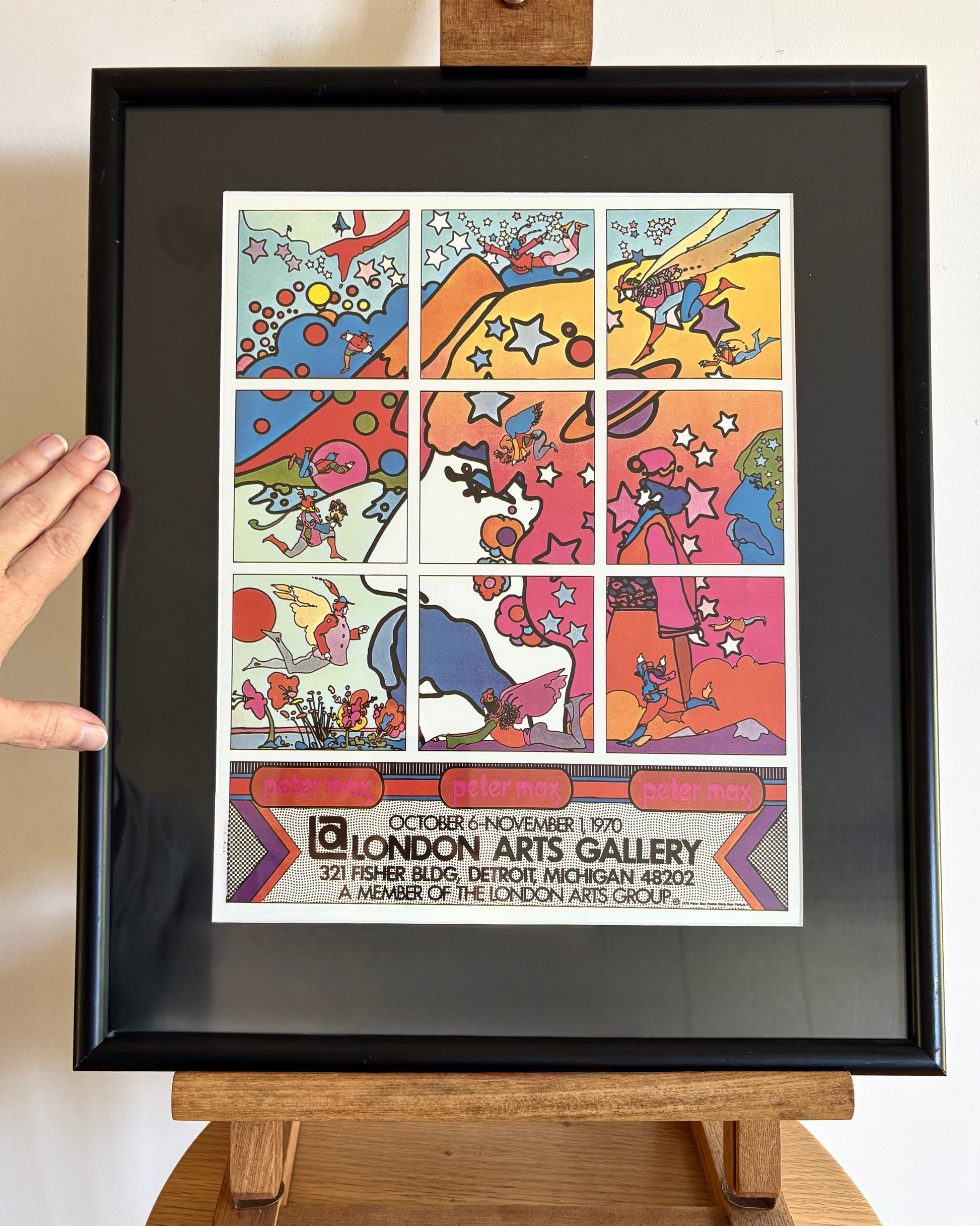 1970s vintage Peter Max print, London Arts poster, psychedelic, framed art
