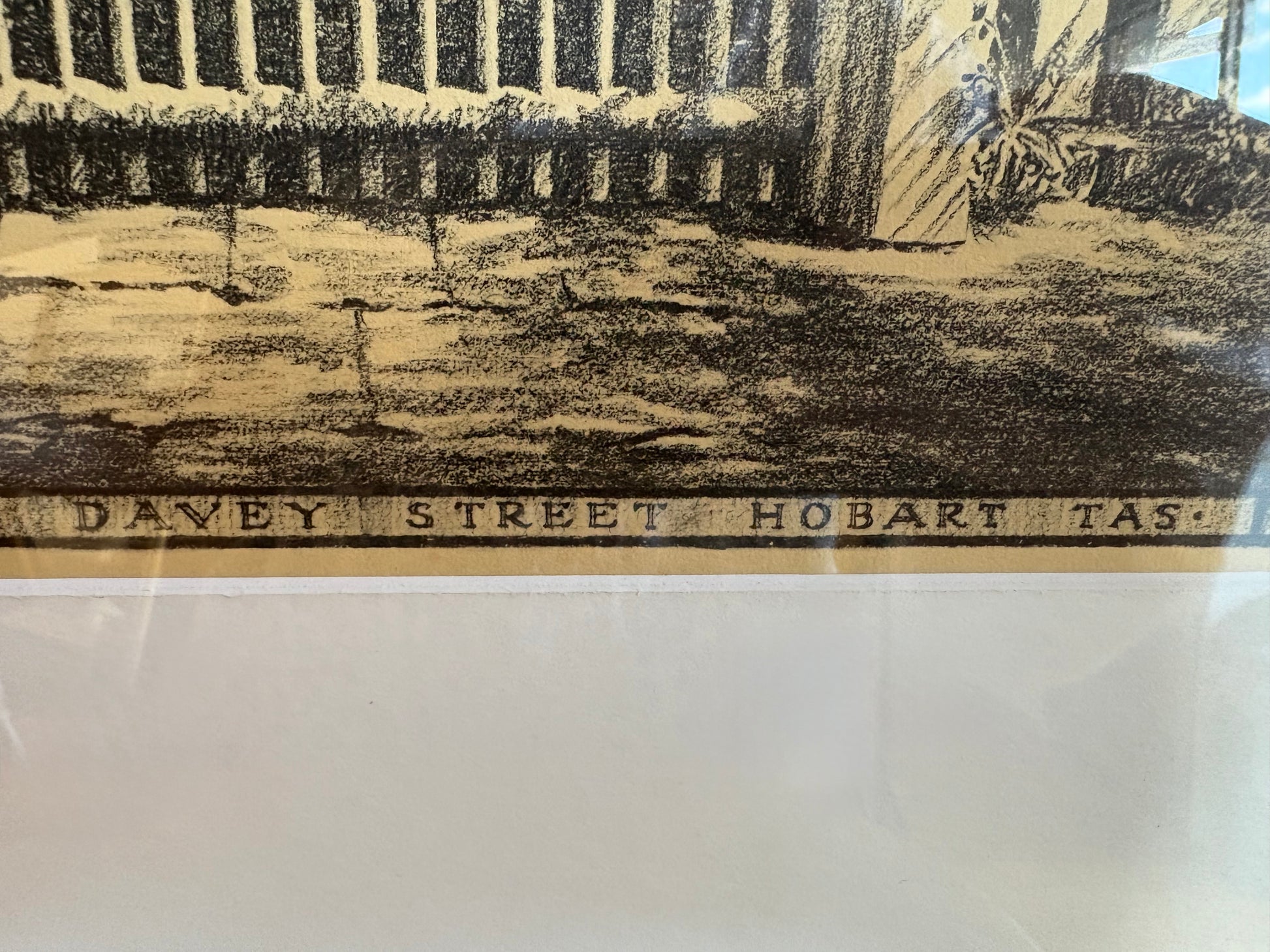 1920s Antique Hardy Wilson collotype print "Davey St" Tasmania, Architecture, framed art