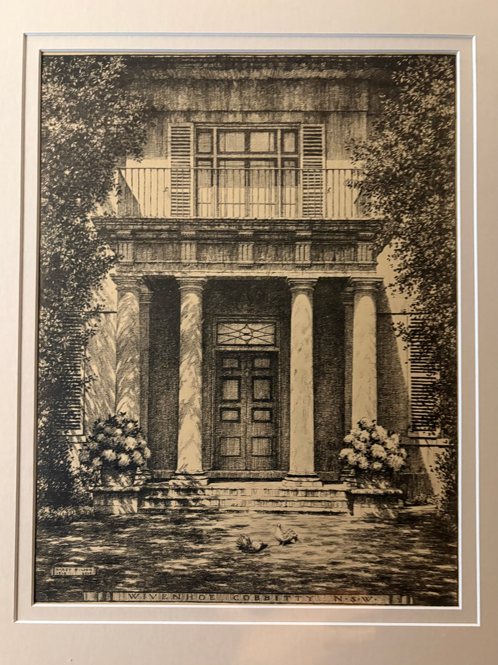1920s Antique Hardy Wilson collotype print, Architecture, NSW, framed art