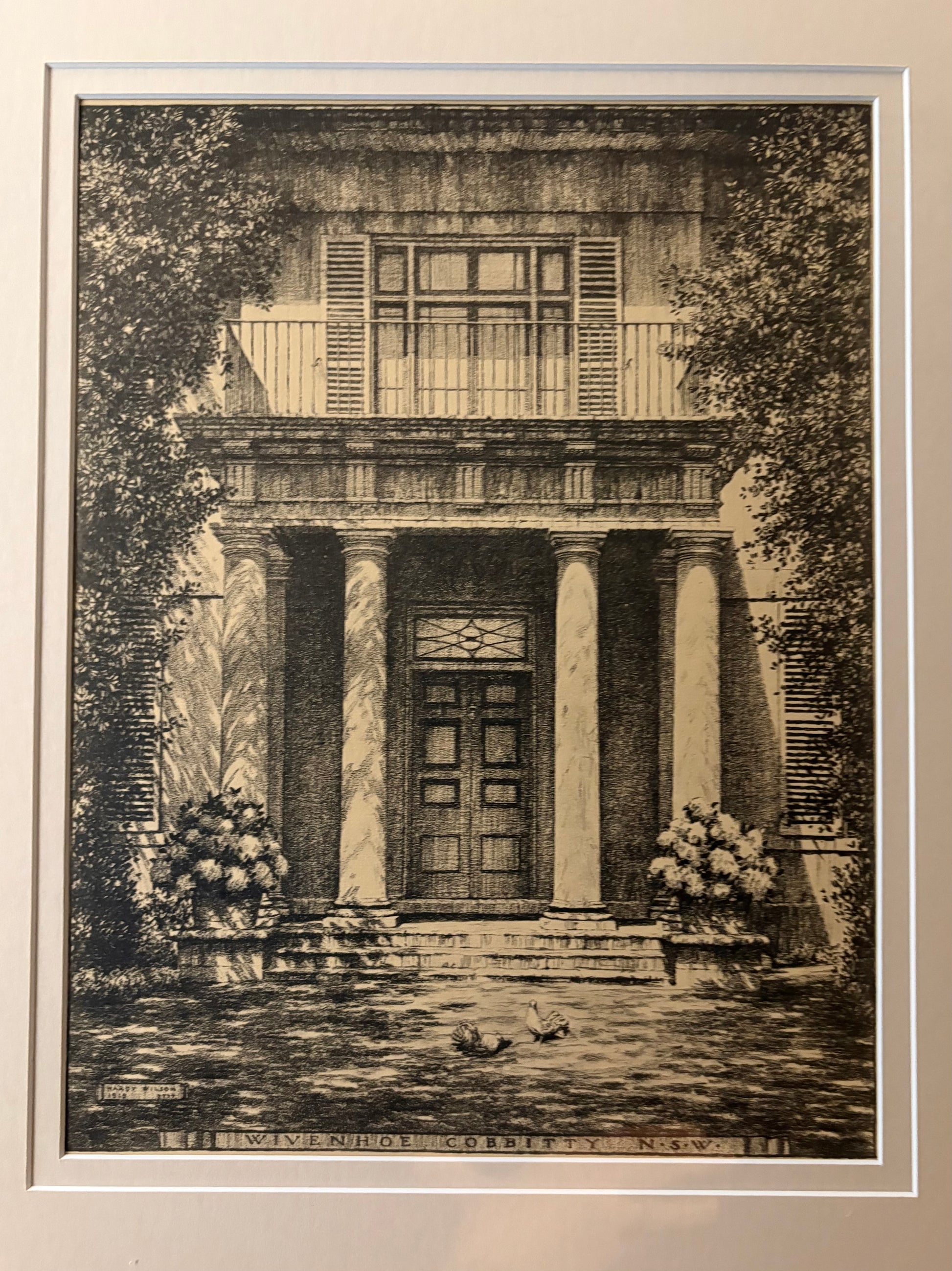 1920s Antique Hardy Wilson collotype print, Architecture, NSW, framed art