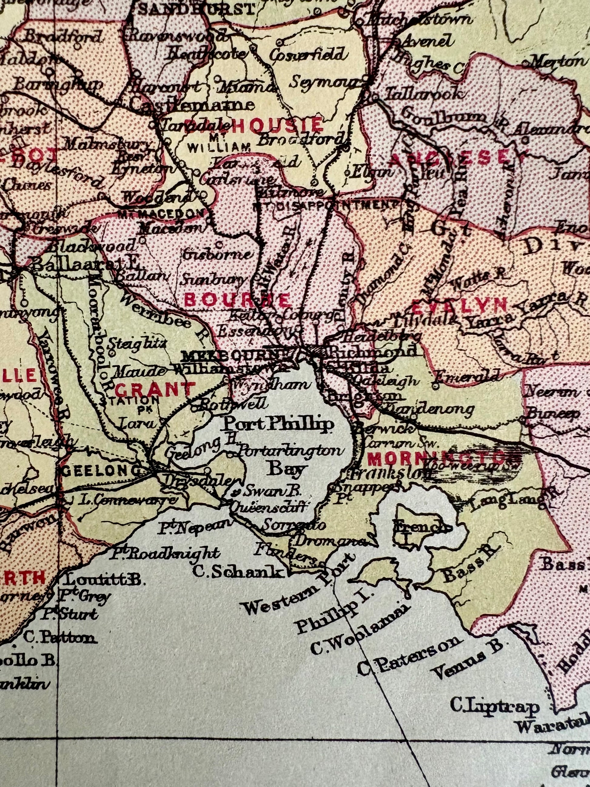 1886 genuine antique large map of Victoria and Tasmania