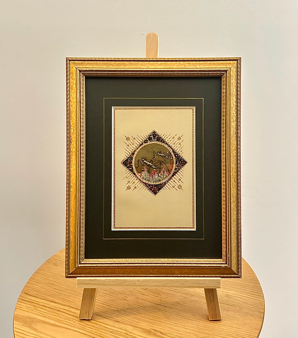 1920s Mariette Lydis gilded offset lithograph, grasshopper, framed art, antique