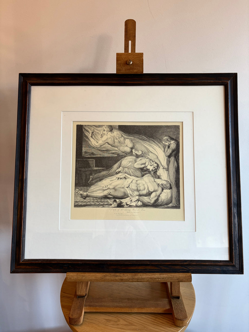 Vintage William Blake engraving, The Grave, framed artwork, "Strong Wicked Man", antique gothic wall art
