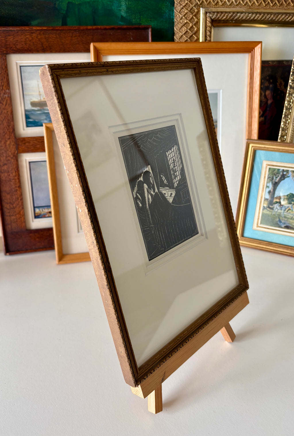 1925 Antique print, “Autumn Midnight”, Eric Gill, framed artwork
