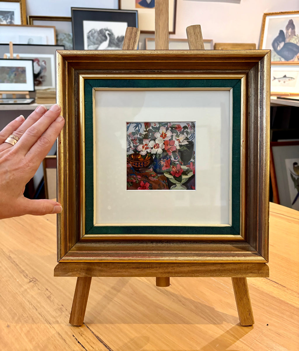 1930s Genuine antique Margaret Preston print, miniature, framed artwork, Australian, flowers