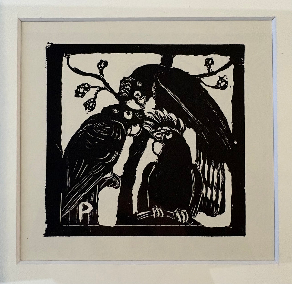 1920s Original Margaret Preston woodblock print, “Cockatoos”, antique framed art