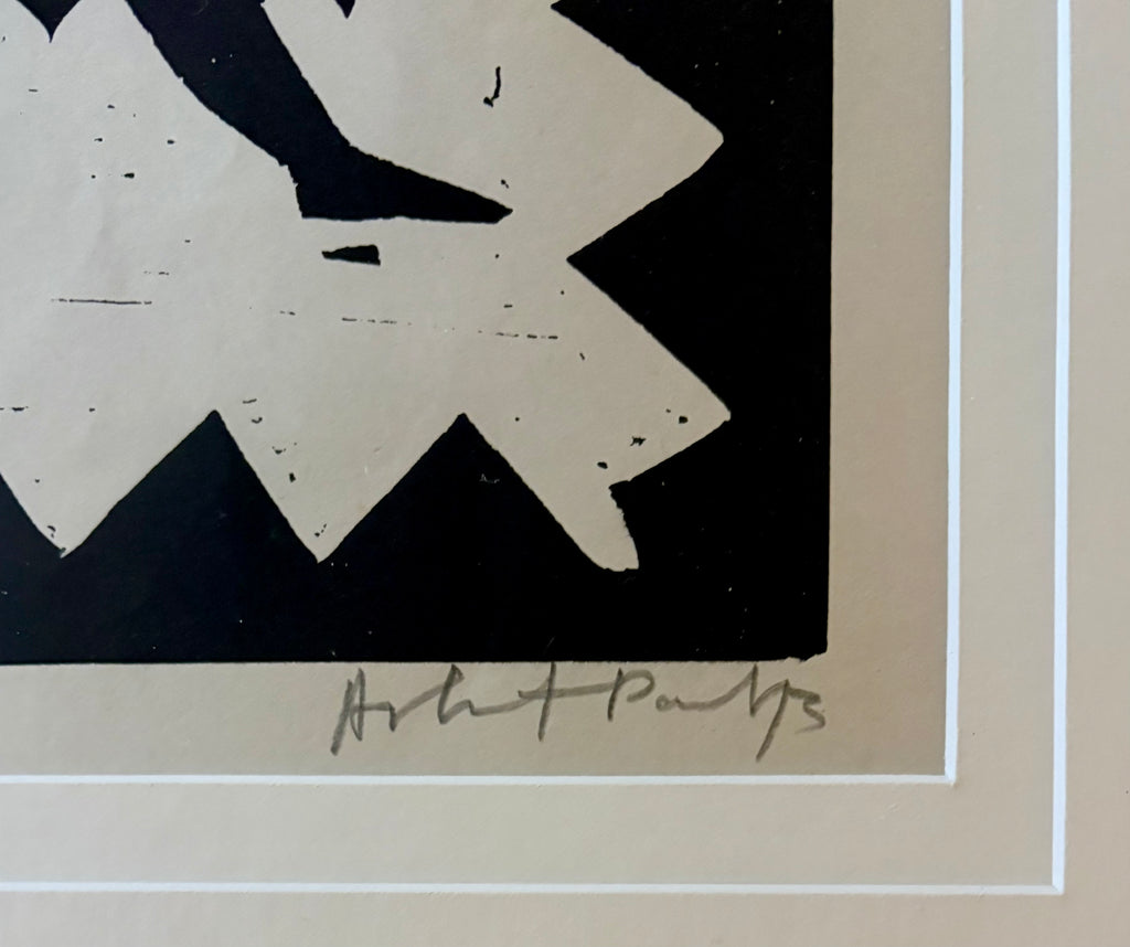 Large 1973 original linocut artwork, Ashit Paul, mythical, vintage framed art